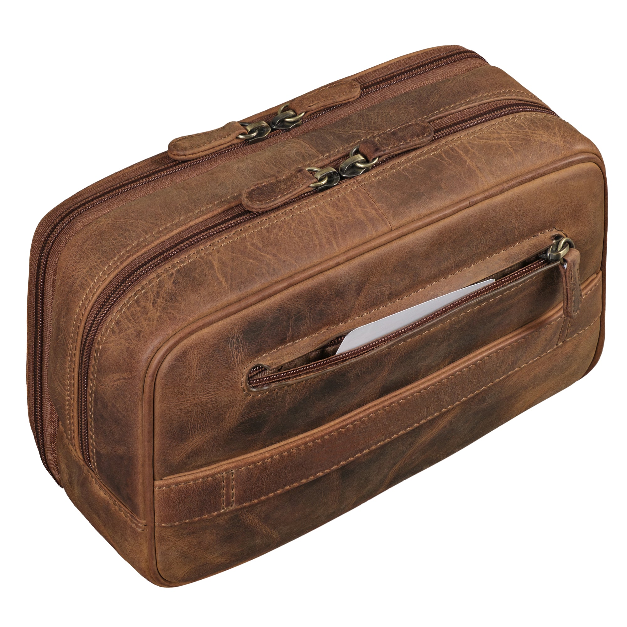 Kulturtasche groß Leder braun