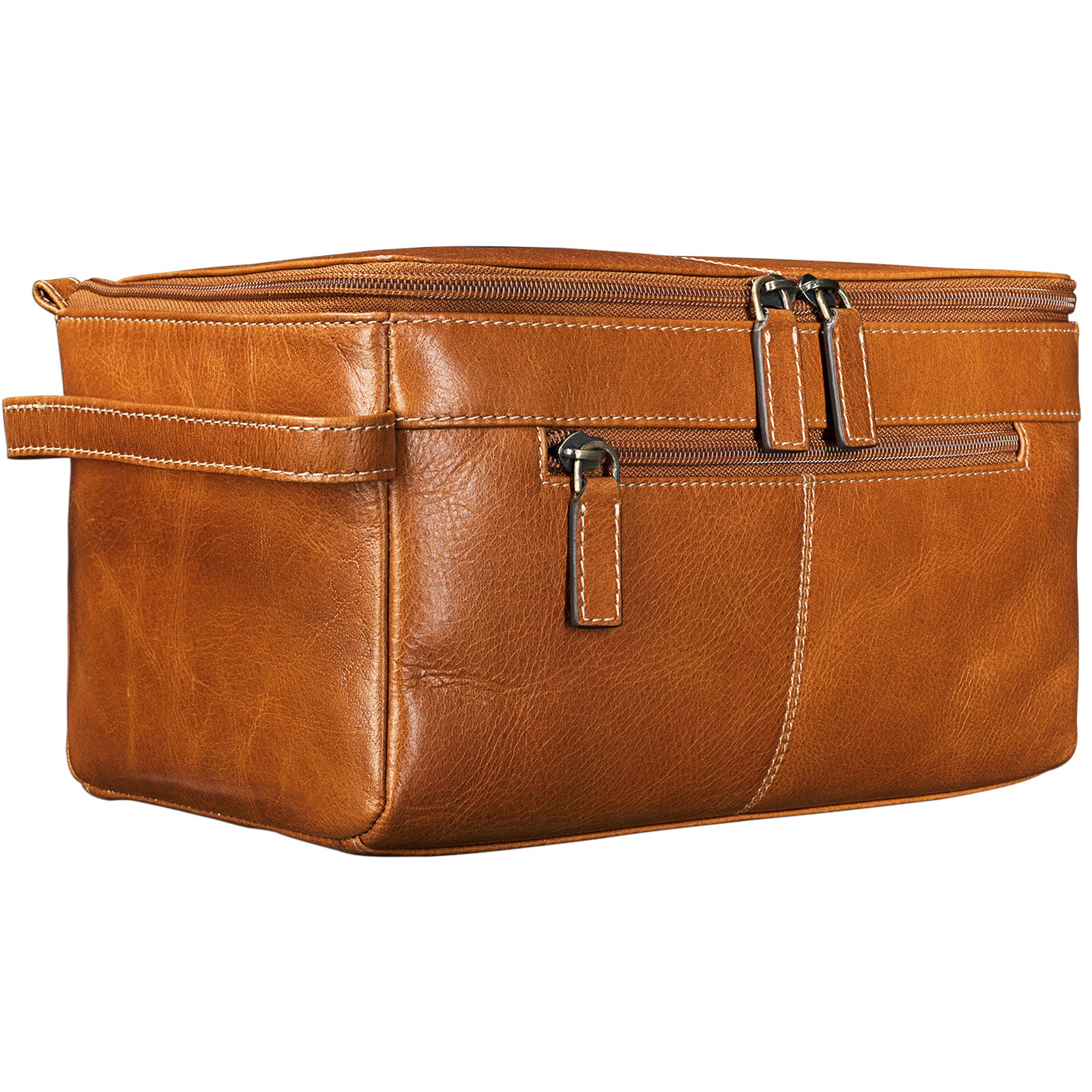 Kulturtasche für Damen Leder cognac braun