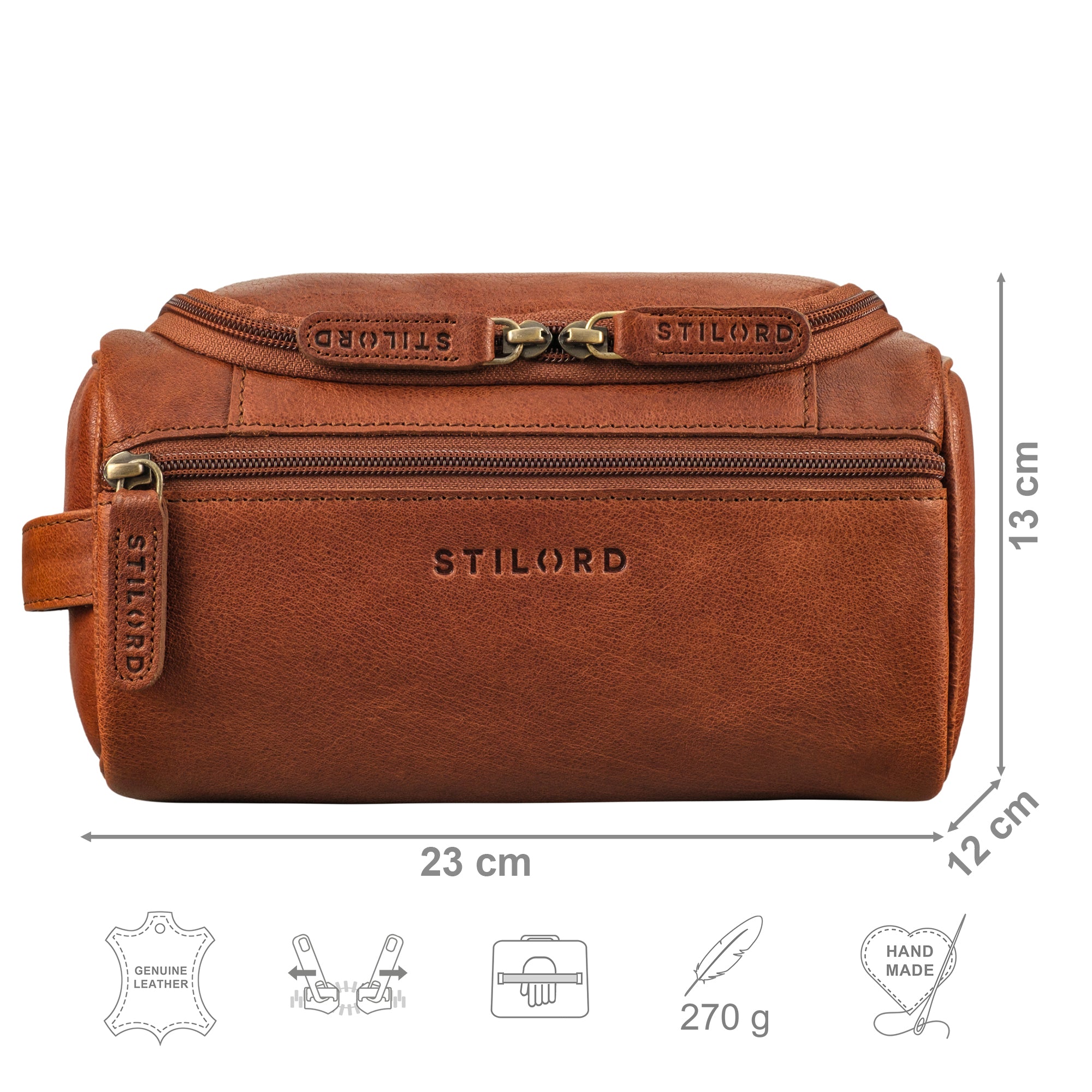 Kulturbeutel Herren cognac Leder