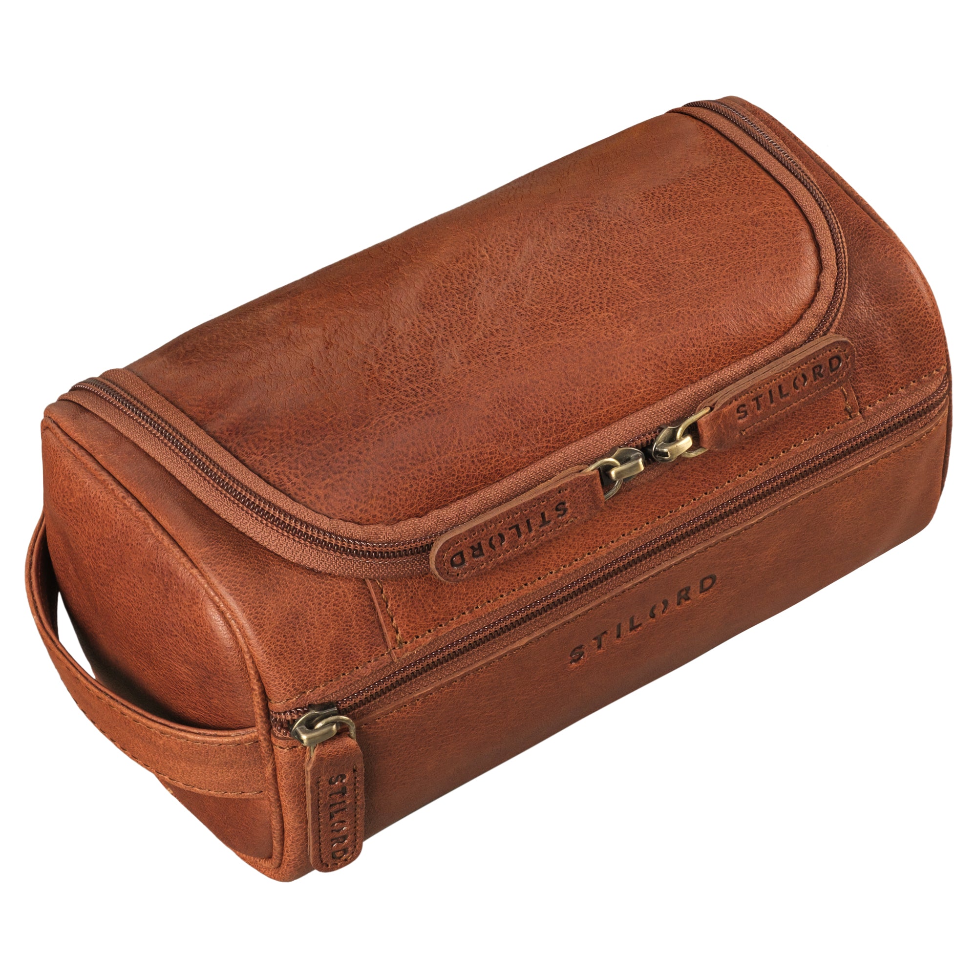 Kulturbeutel Leder cognac