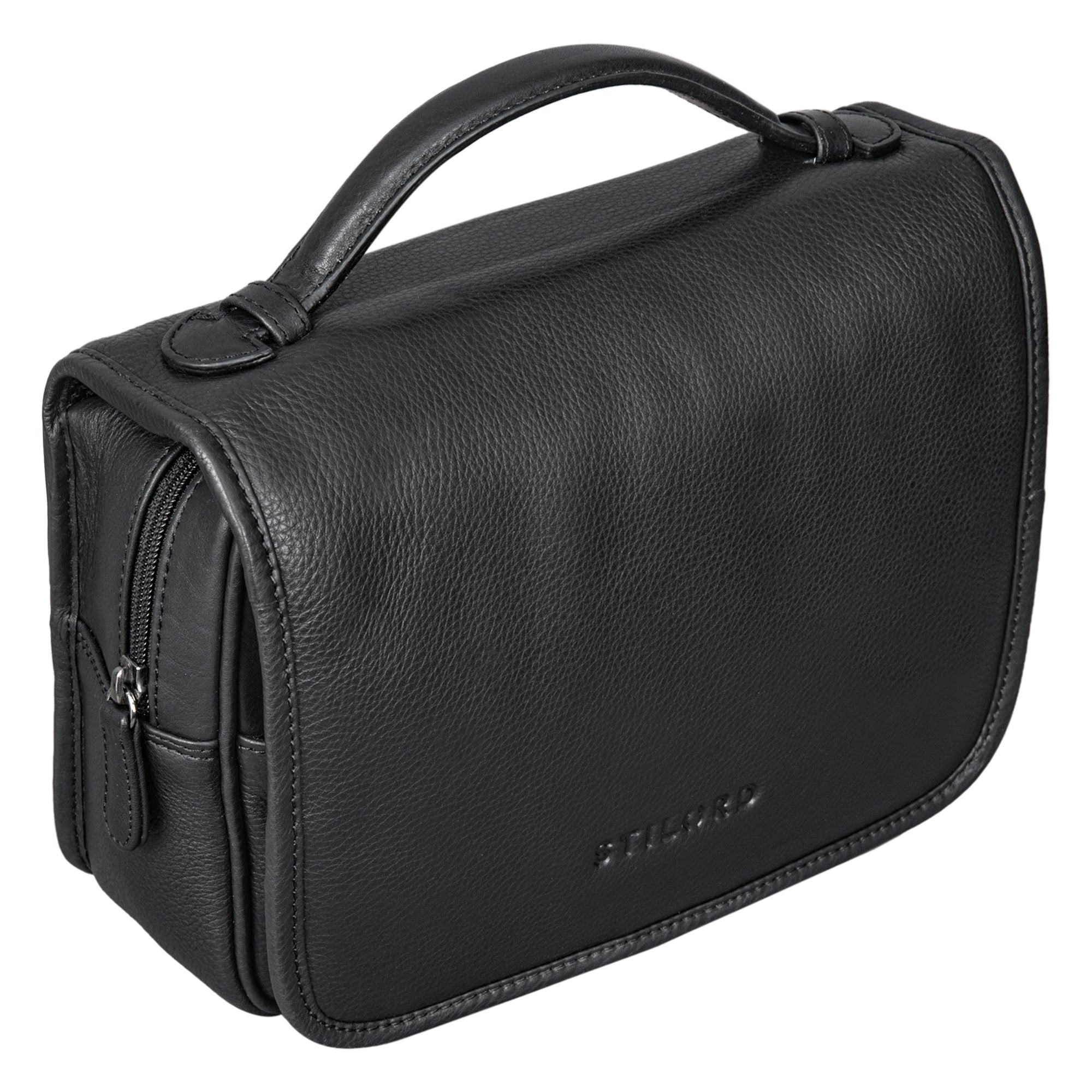 Kulturtasche Leder schwarz
