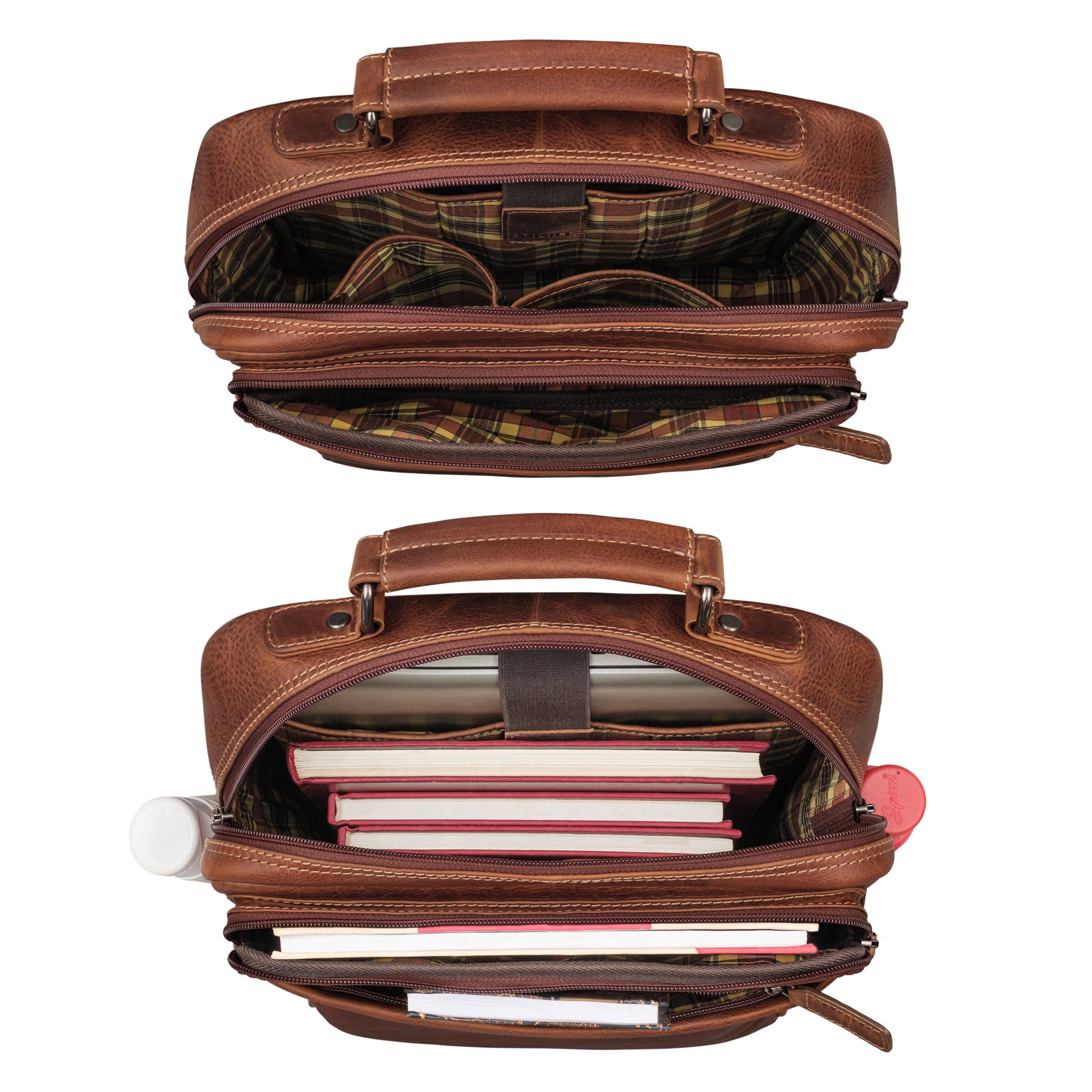 Großer Business Rucksack Leder cognac mit vielen Fächern