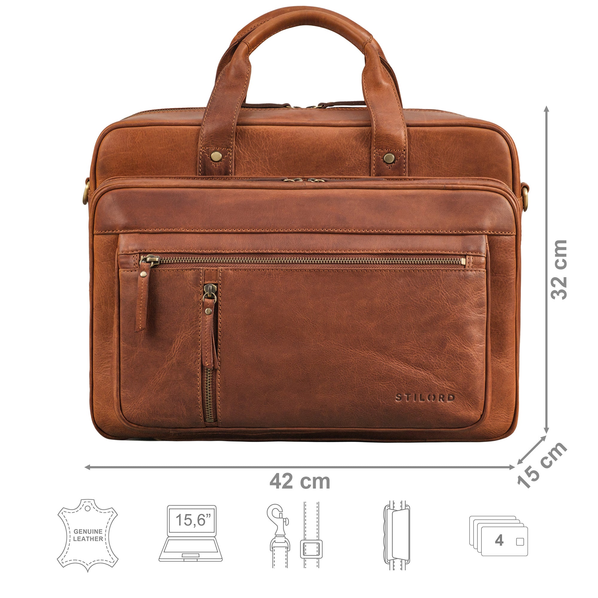Damen Leder Aktentasche cognac