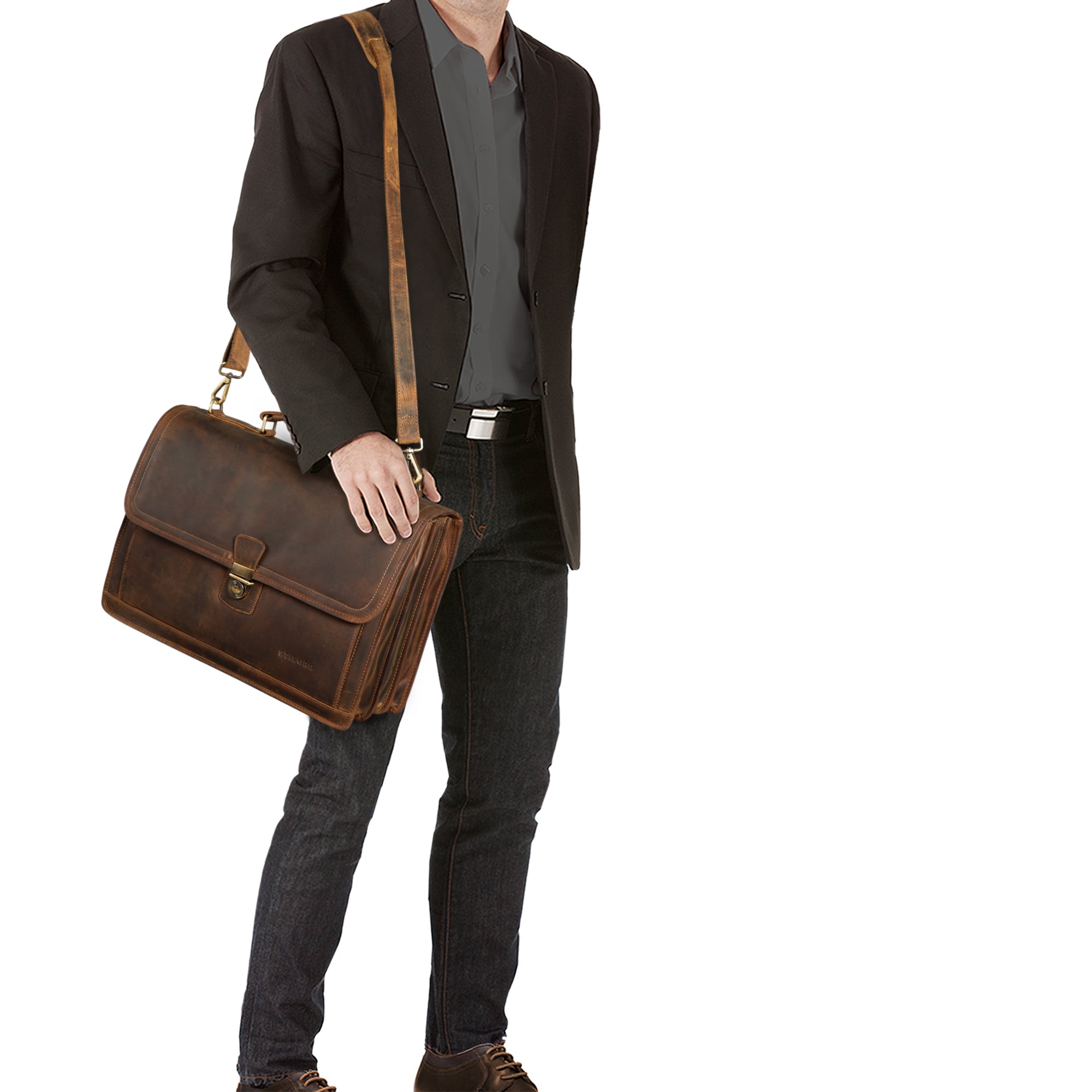 Vintage Aktentasche Schultertasche Leder Herren