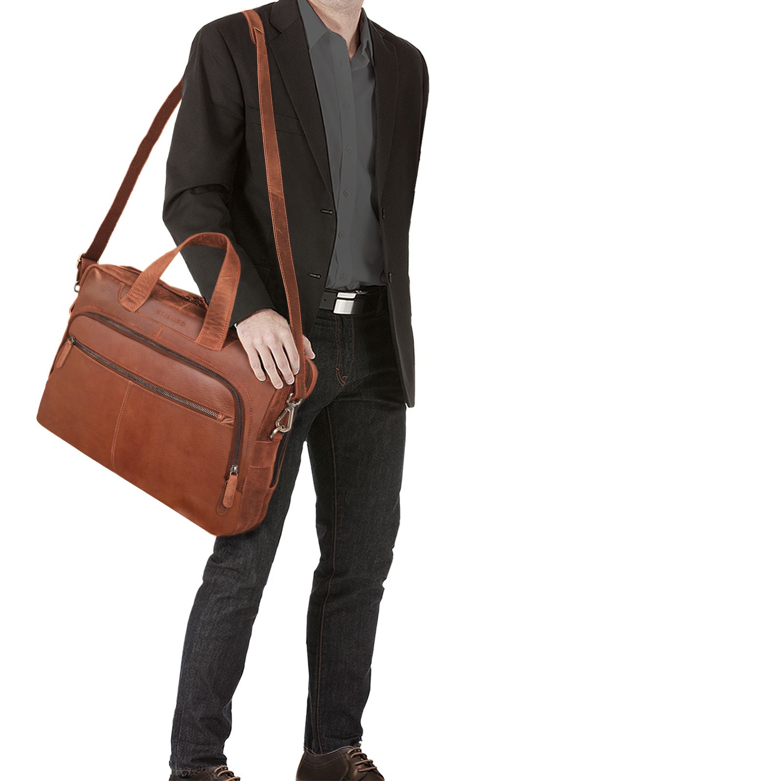 Leder Arbeitstasche Mann cognac