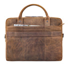 Leder Henkeltasche braun mit hinterem Reißverschlussfach und Trolleyhalterung