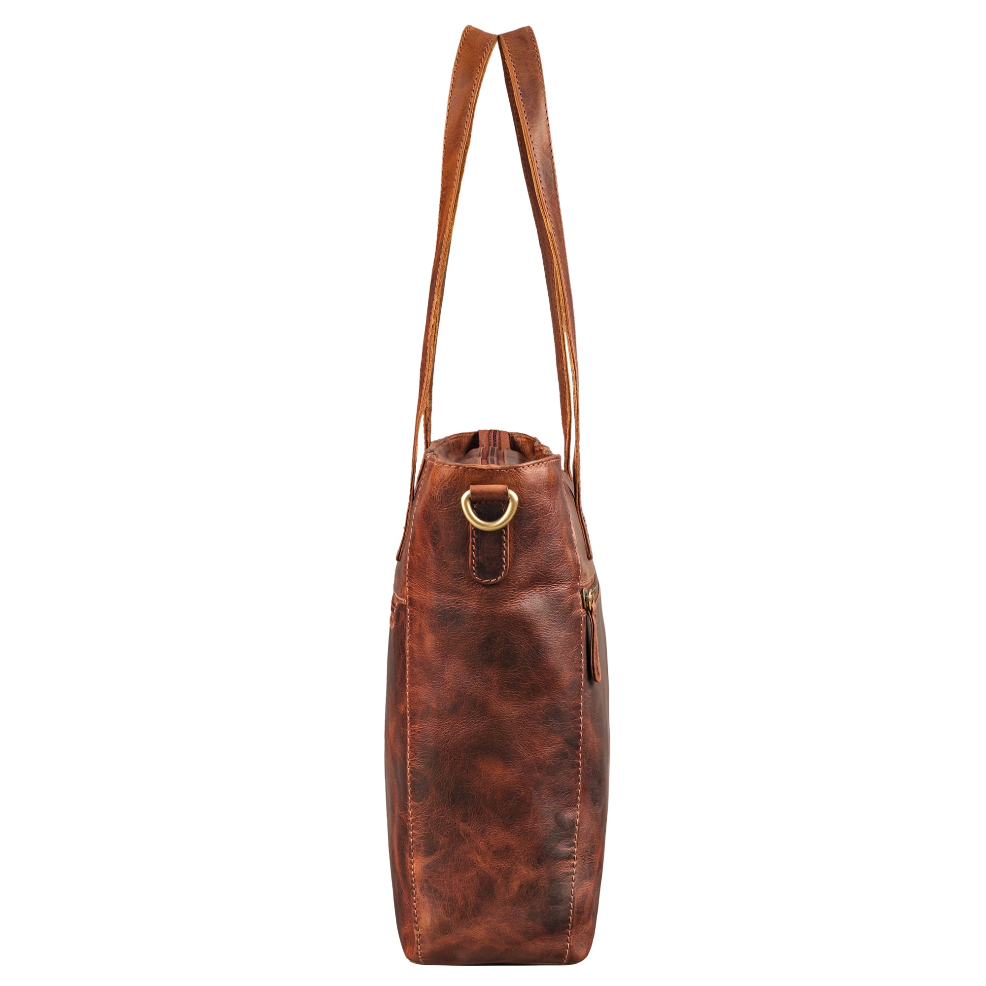 Leder Shopper Damen braun aus der seitlichen Perspektive