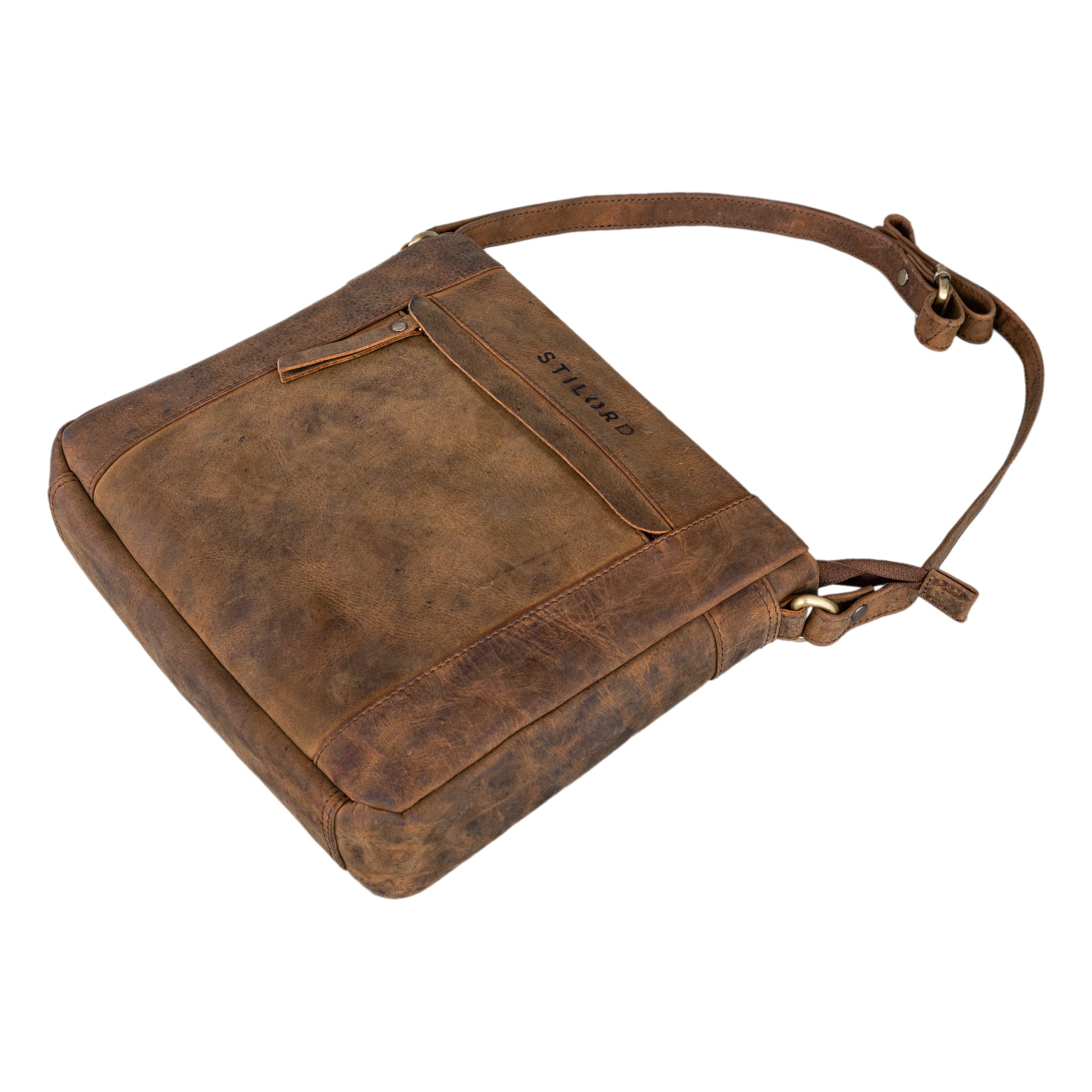 Damenhandtasche umhängen mit einem verstellbaren Schultergurt aus braunem vintage Leder