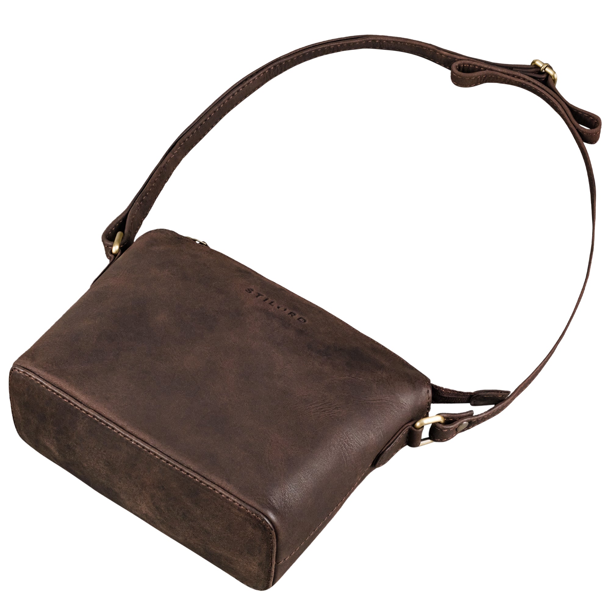 Kleine Ledertasche Damen braun mit verstellbarem Schultergurt