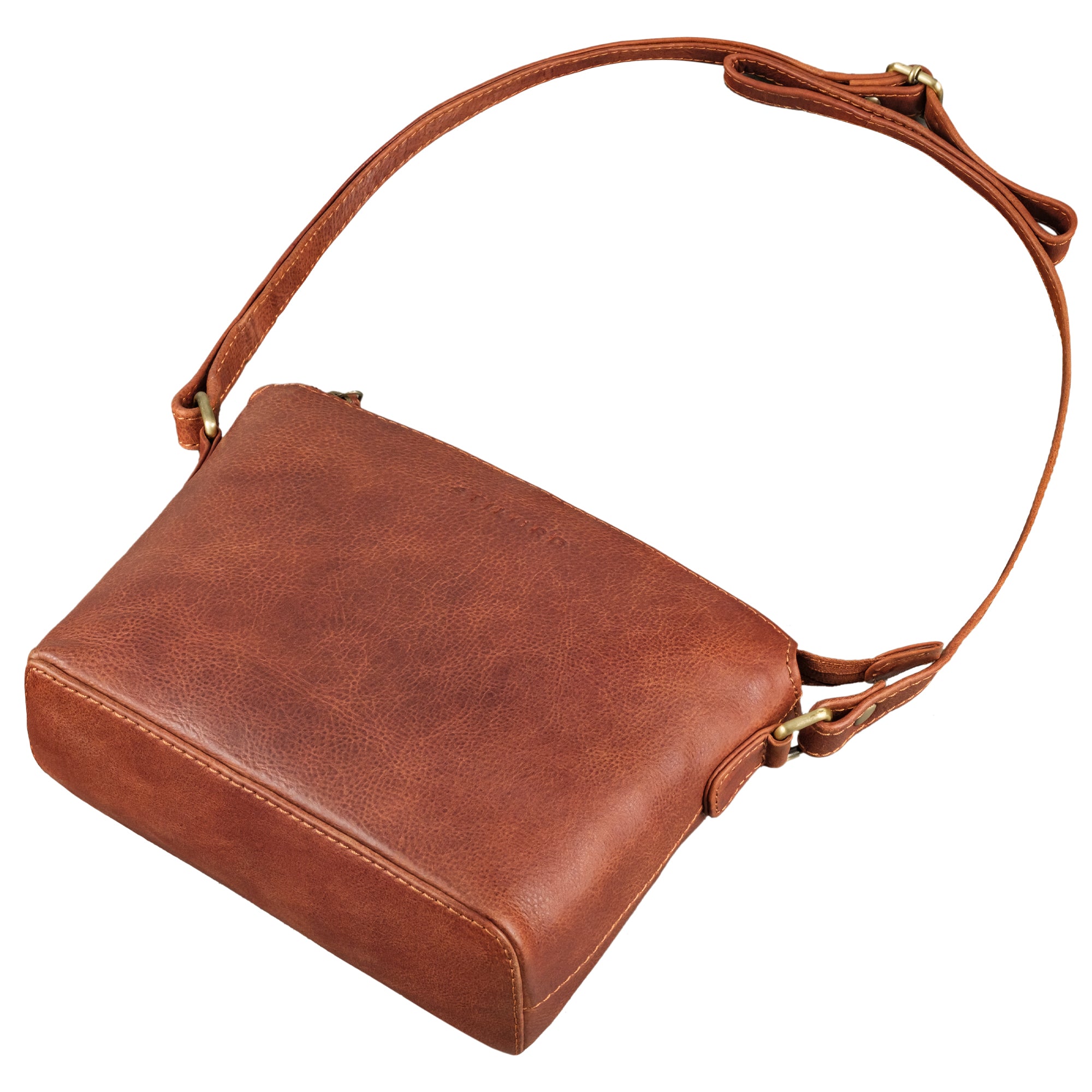 Kleine Ledertasche Damen cognac mit verstellbarem Schultergurt