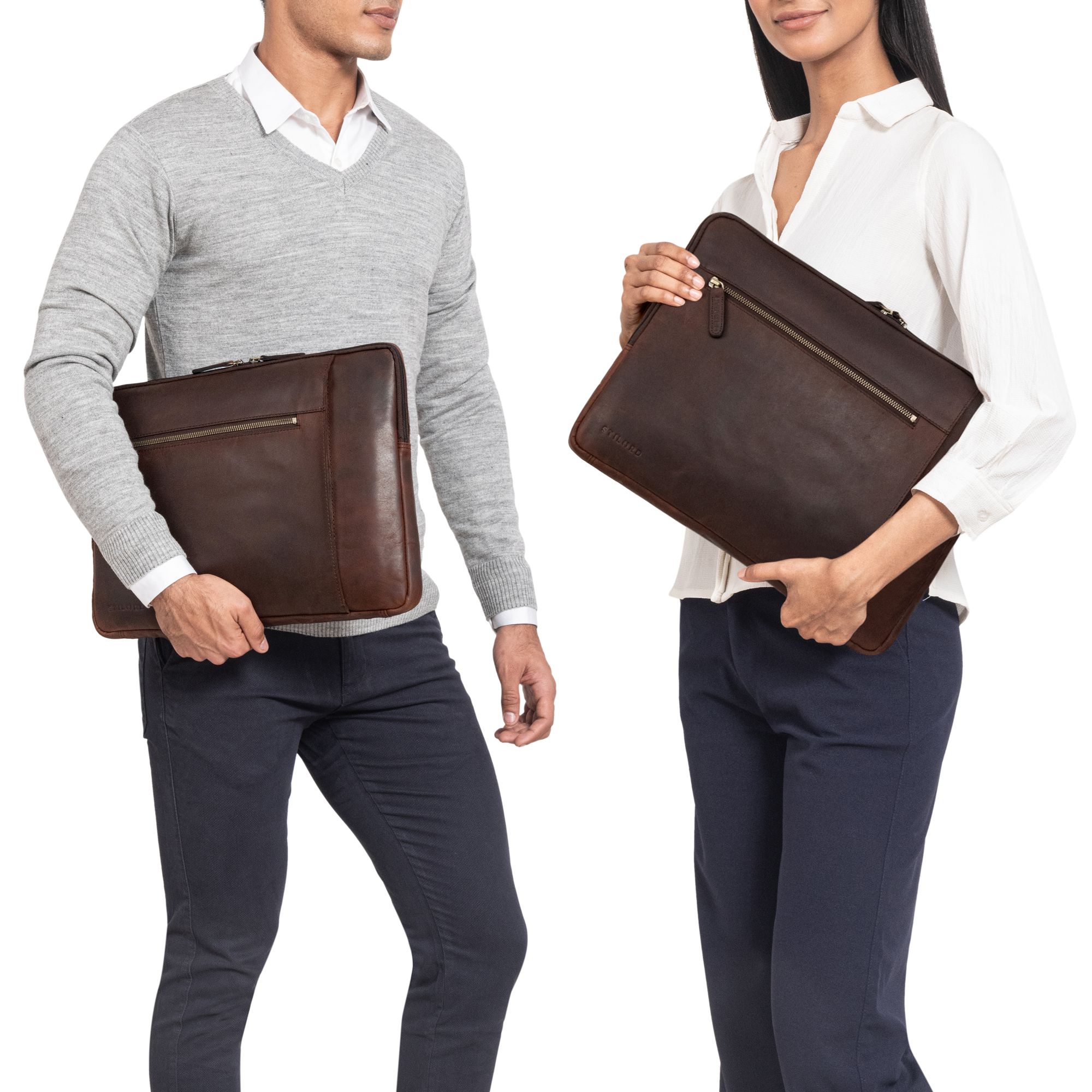 Leder Laptop Sleeve in braun