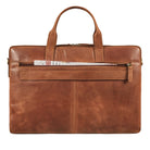 Ledertasche Laptop braun mit hinterem Reißverschlussfach und Trolleyhalterung