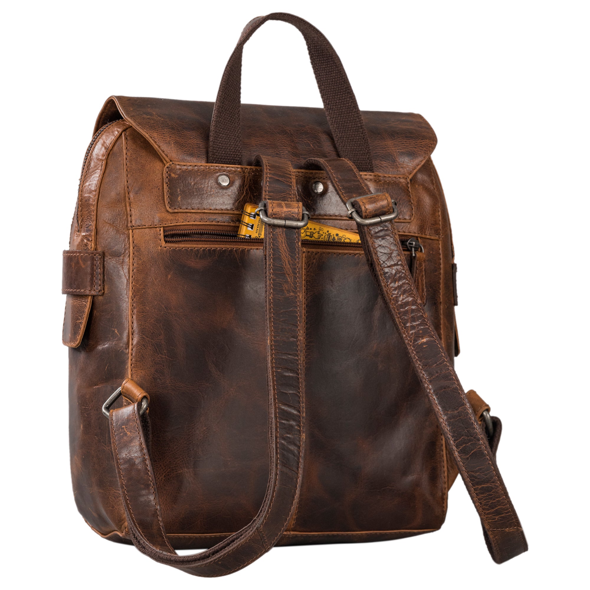 Cityrucksack Leder braun mit verstellbaren Schultergurten