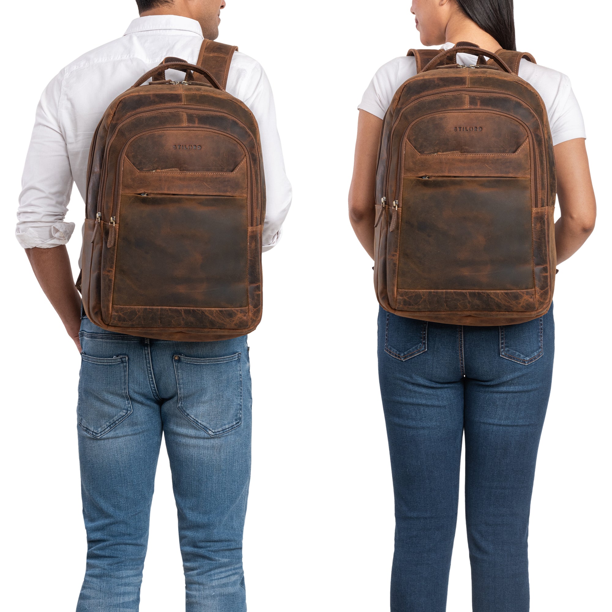 Businessrucksack Herren Leder mit Laptopfach 15,6 Zoll braun