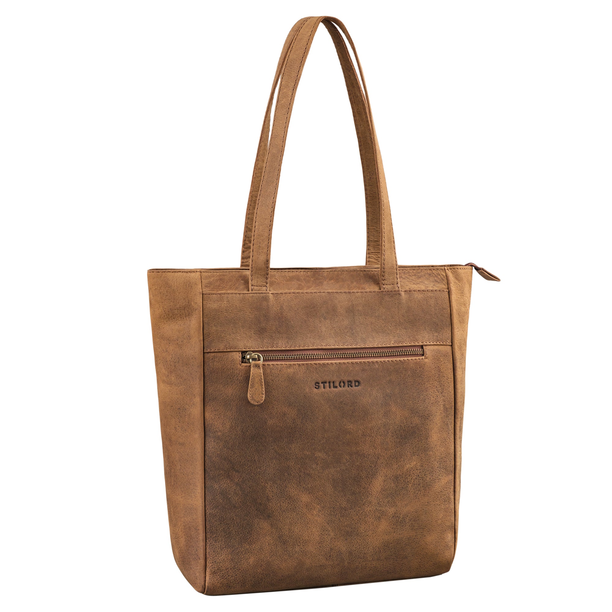Tote Bag Leder braun aus der schrägen Frontalperspektive