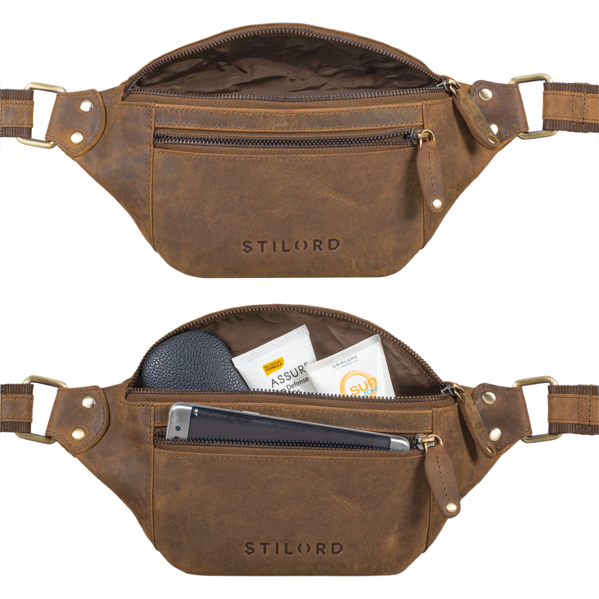 Leder Bauchtasche braun