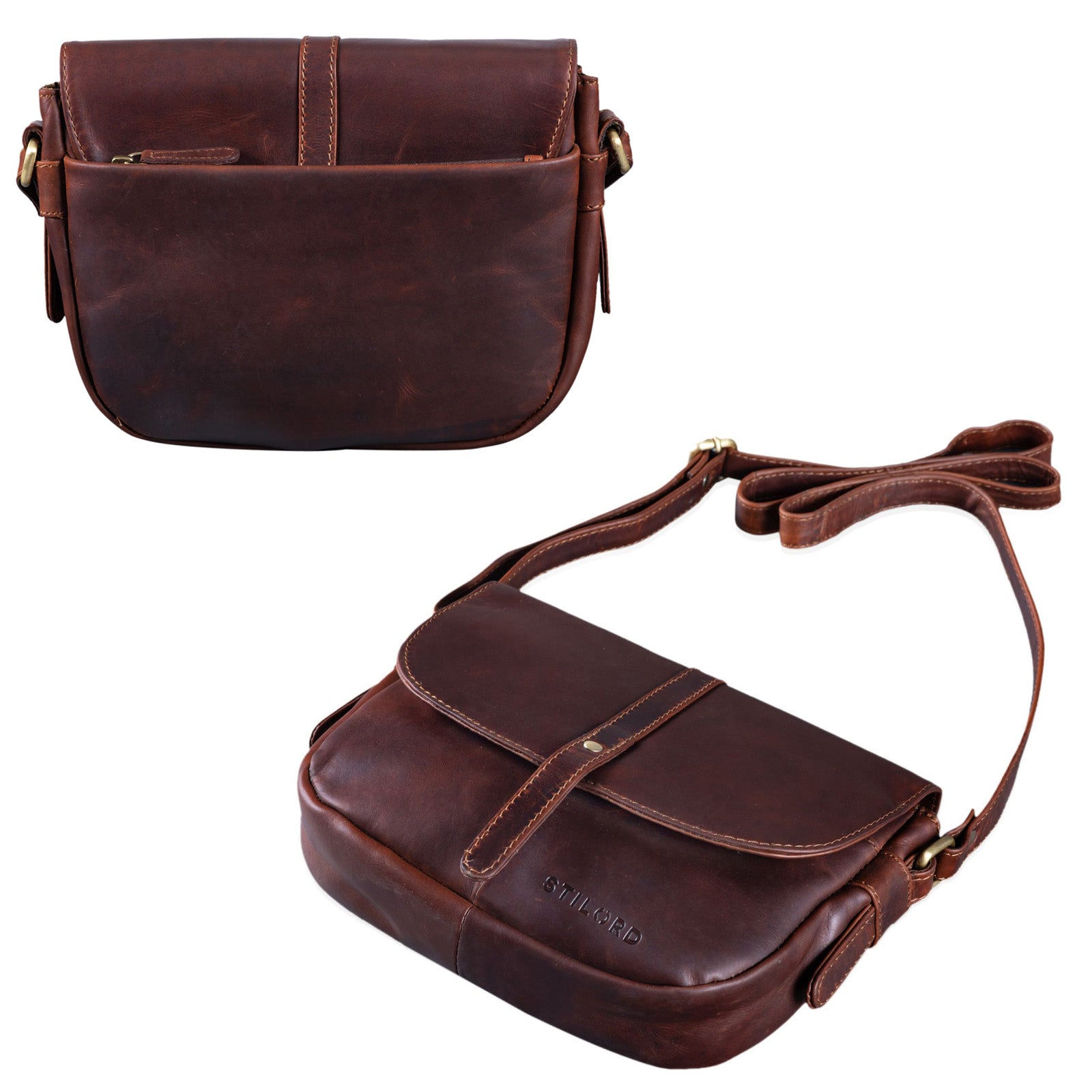 Ledertasche Schultertasche Vintage Damen braun