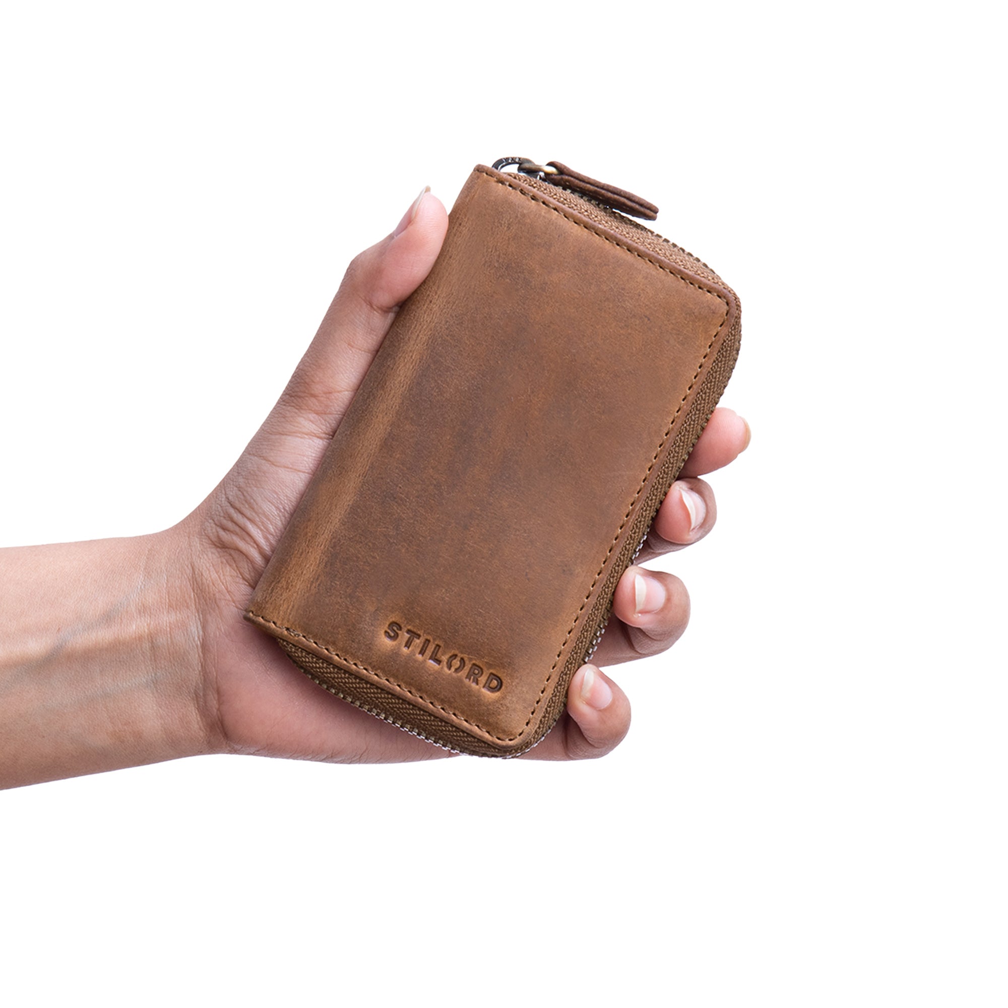 3 in 1 Leder Schlüsseltasche Mini Geldbörse und Karten Etui braun