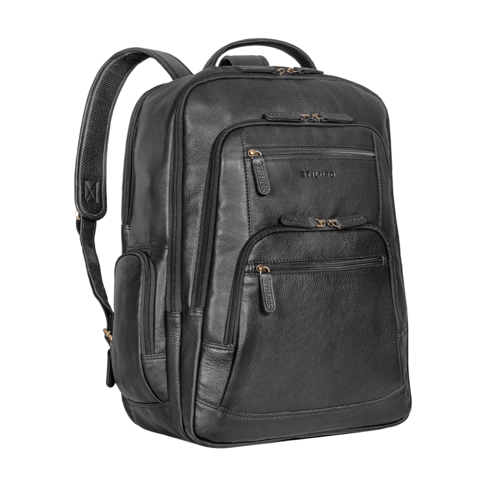 Herren und Damen Rucksack Leder Groß mit Laptop Fach 18 Zoll  schwarz