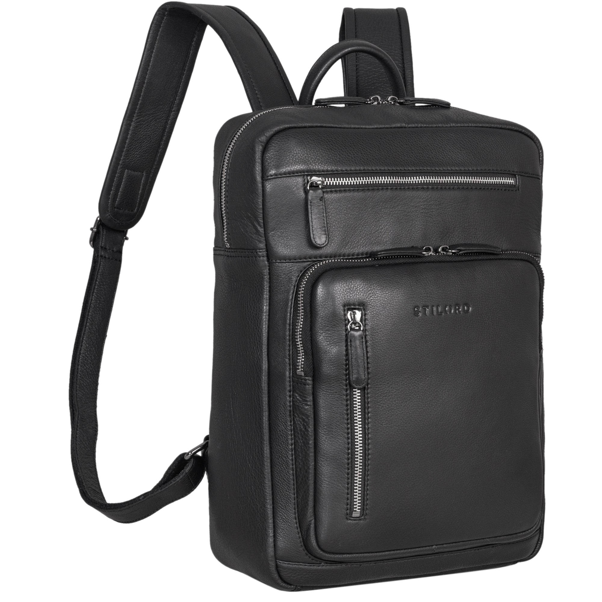 Schulrucksack Leder Schwarz
