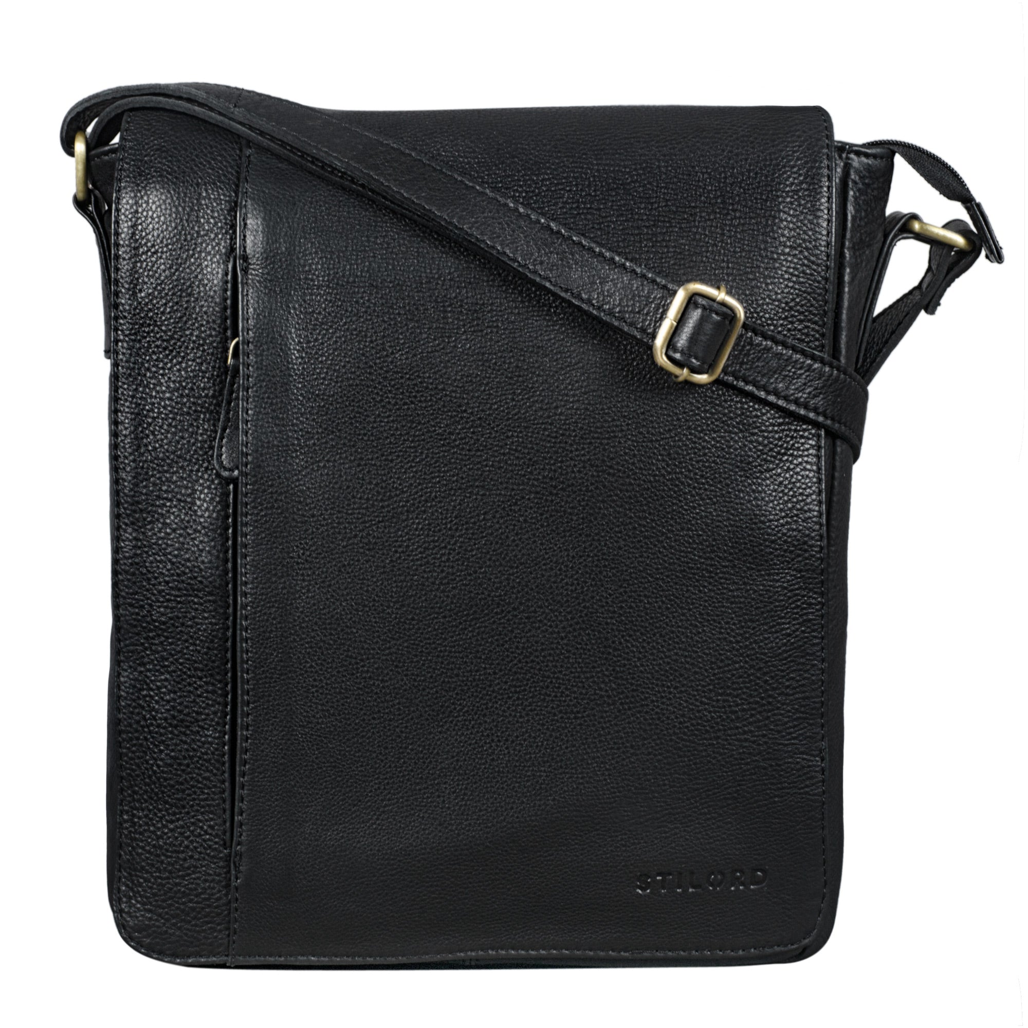 Schwarze Leder Messenger Bag mittel groß