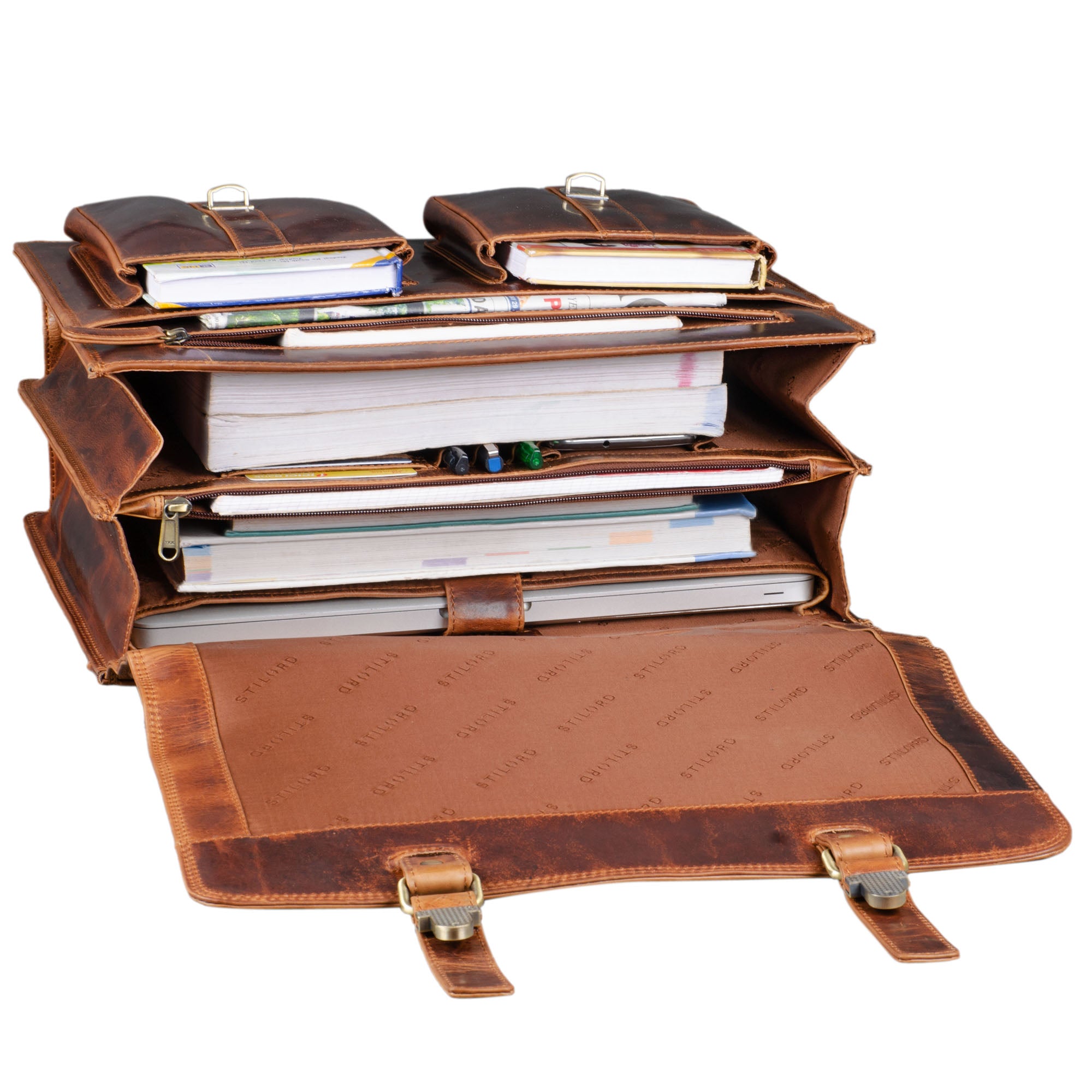 Vintage Lehrertasche Leder viele Fächer