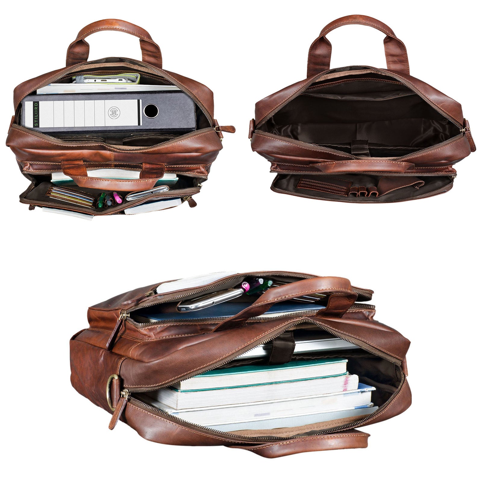 Große Schultertasche für Herren Echtleder braun