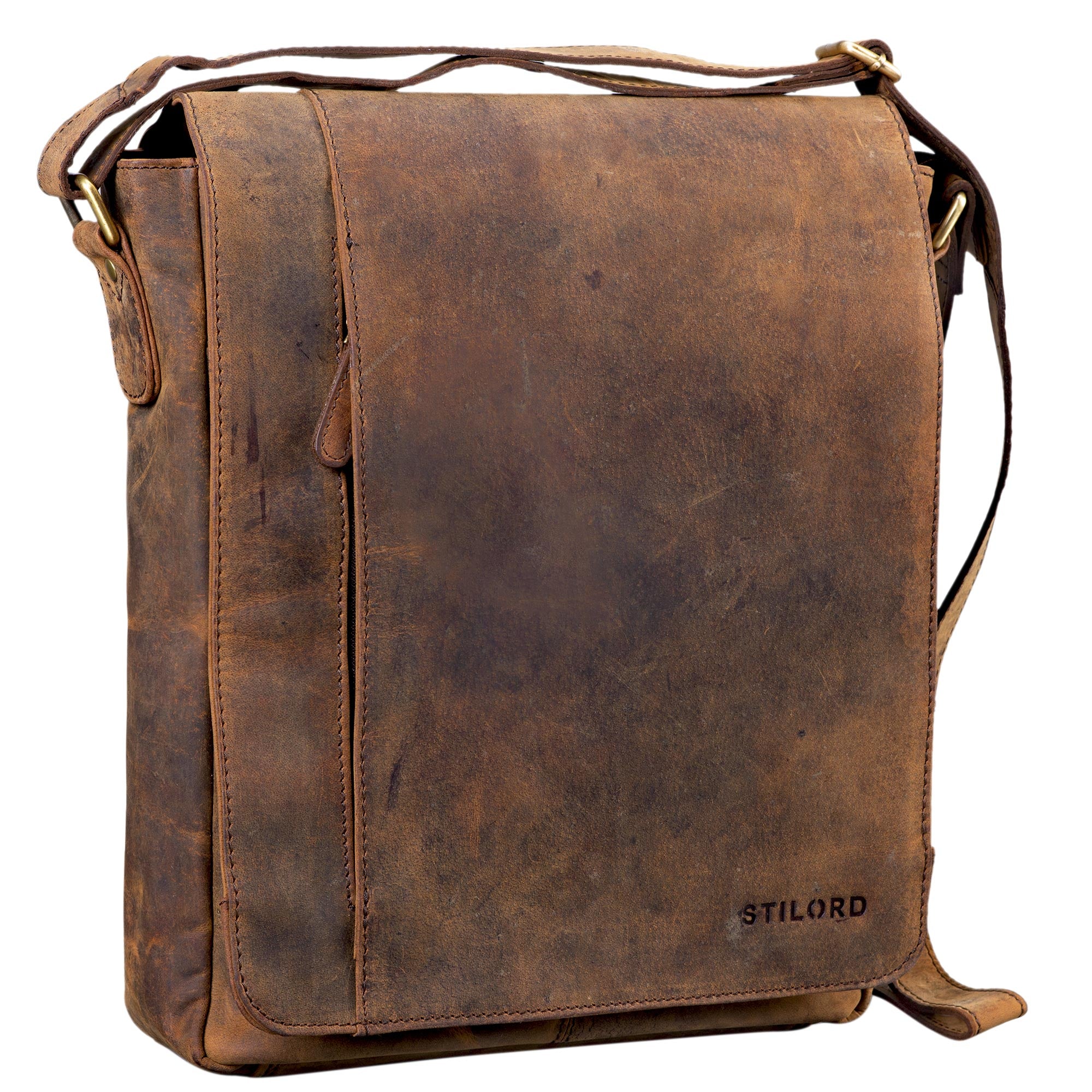 Vintage Ledertasche Messenger Bag hoch