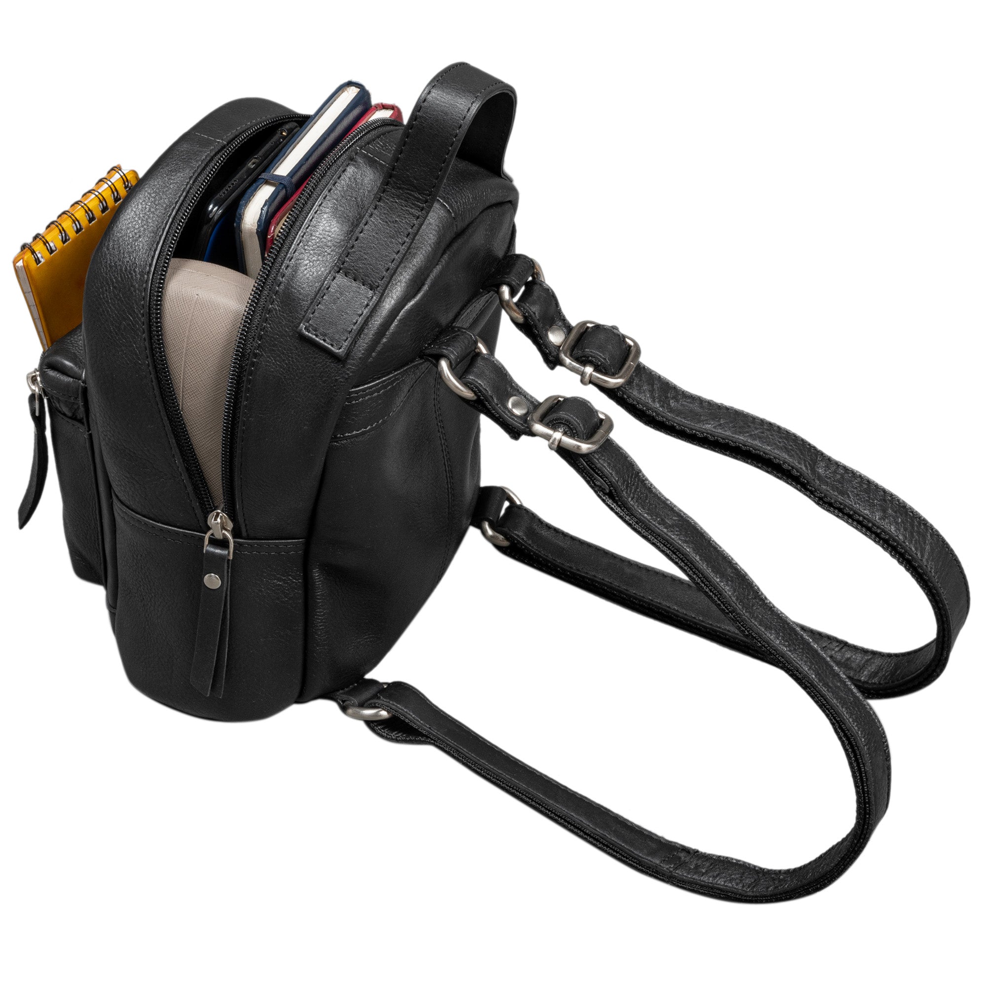 Schwarzer Mini Rucksack Leder 
