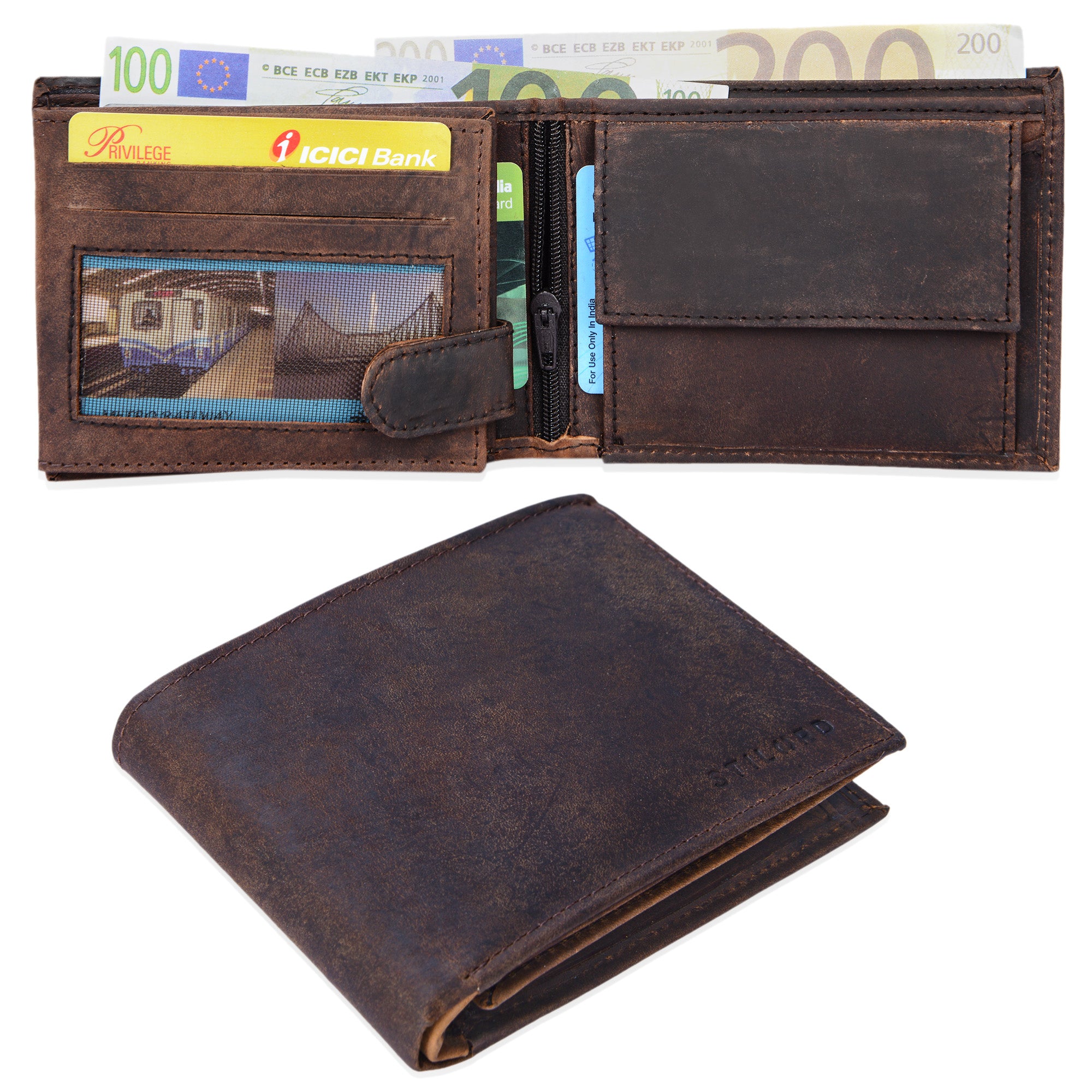 Portemonnaie aus Leder für Männer braun Vintage