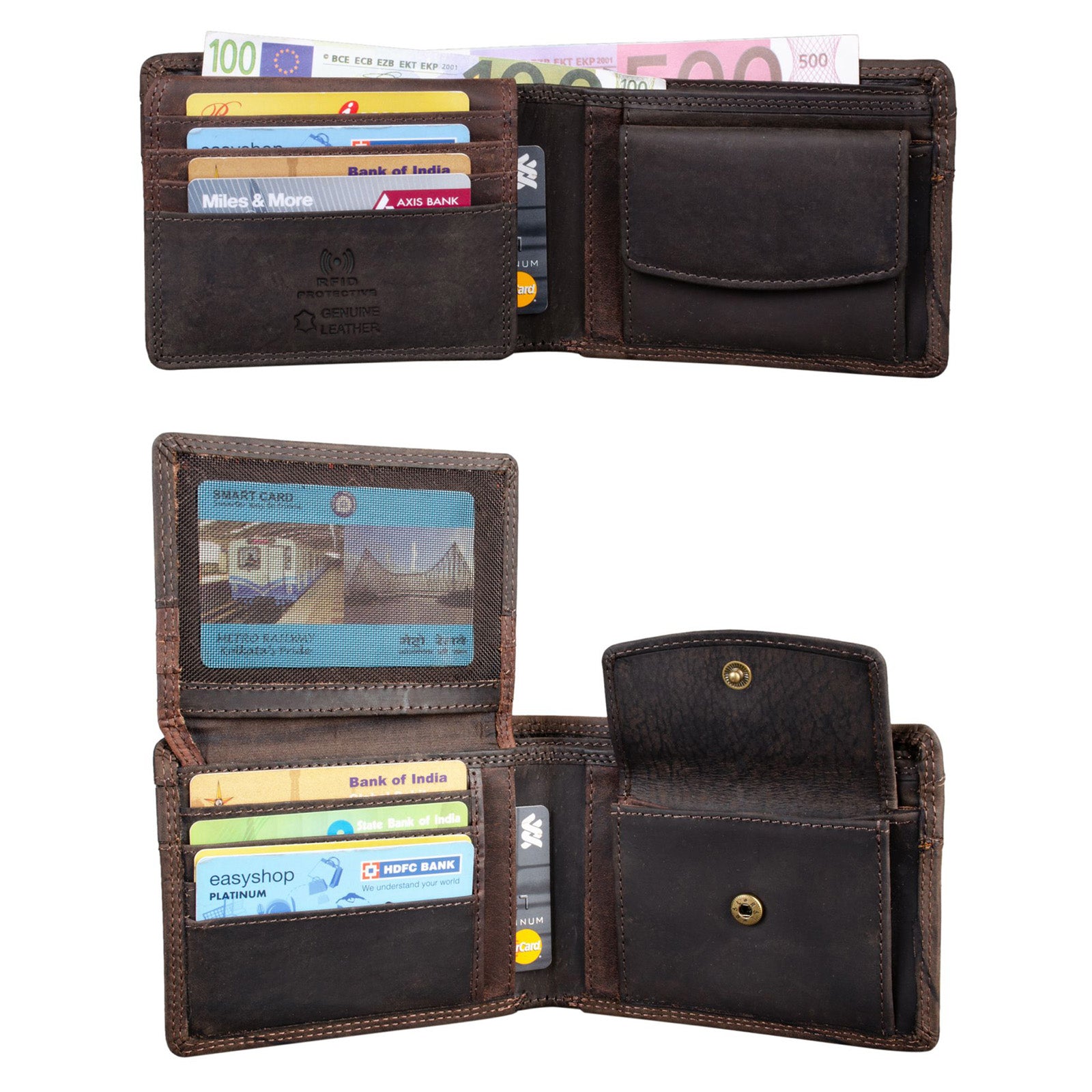 Braunes Leder Portemonnaie Männer RFID Blocker