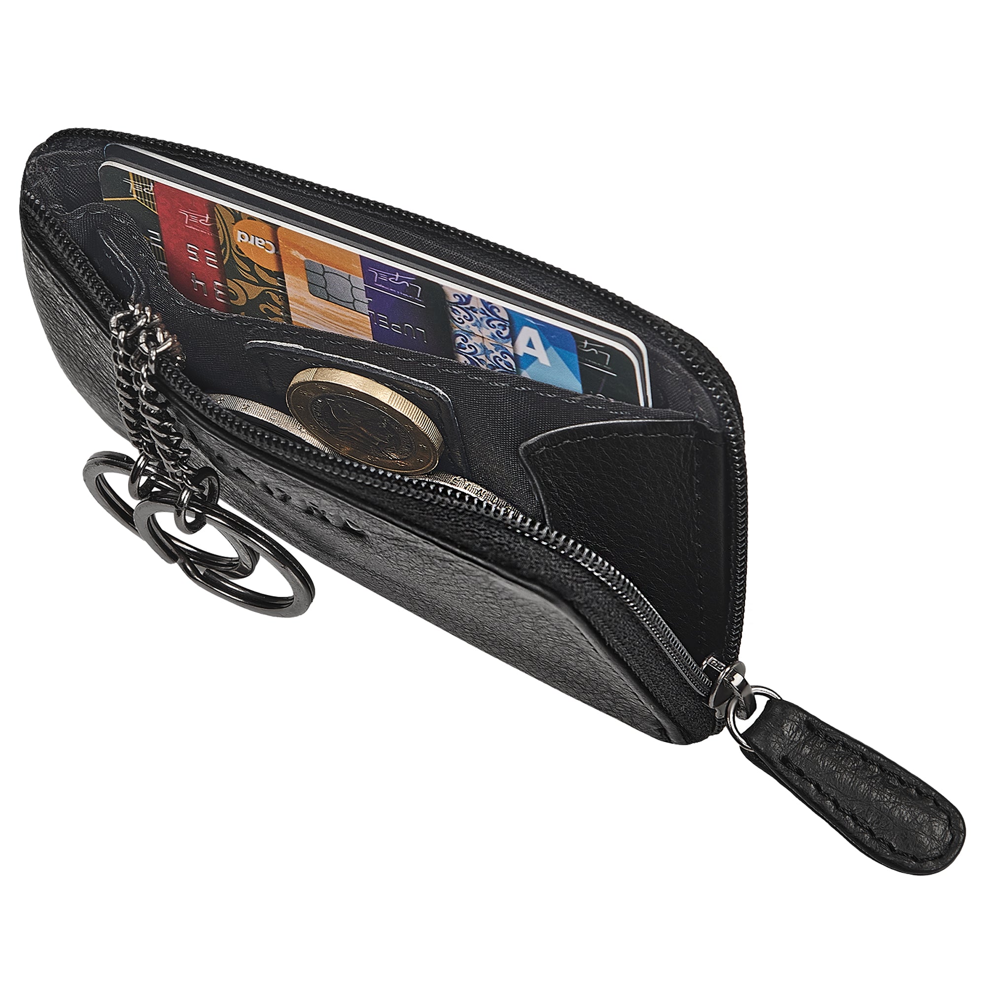 leder schlüsselmäppchen rfid schwarz