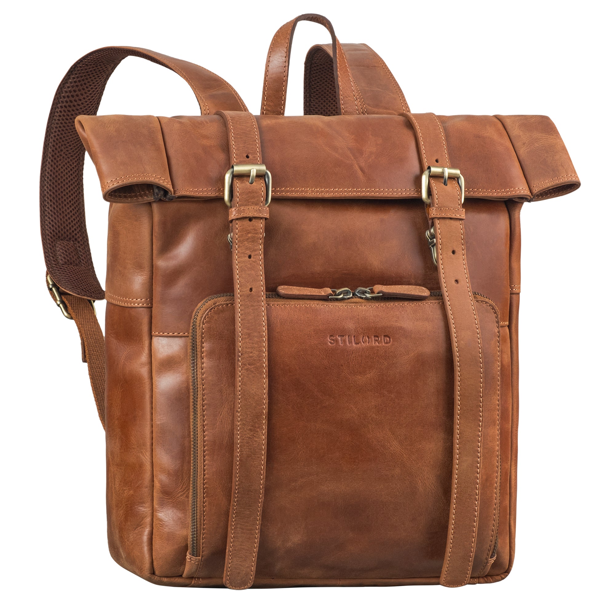 herren leder rolltop rucksack braun