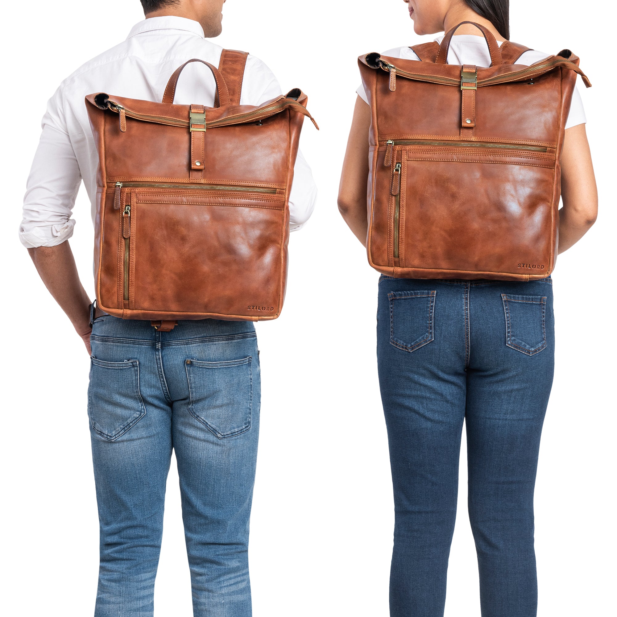 Lederrucksack Rolltop Damen Herren braun