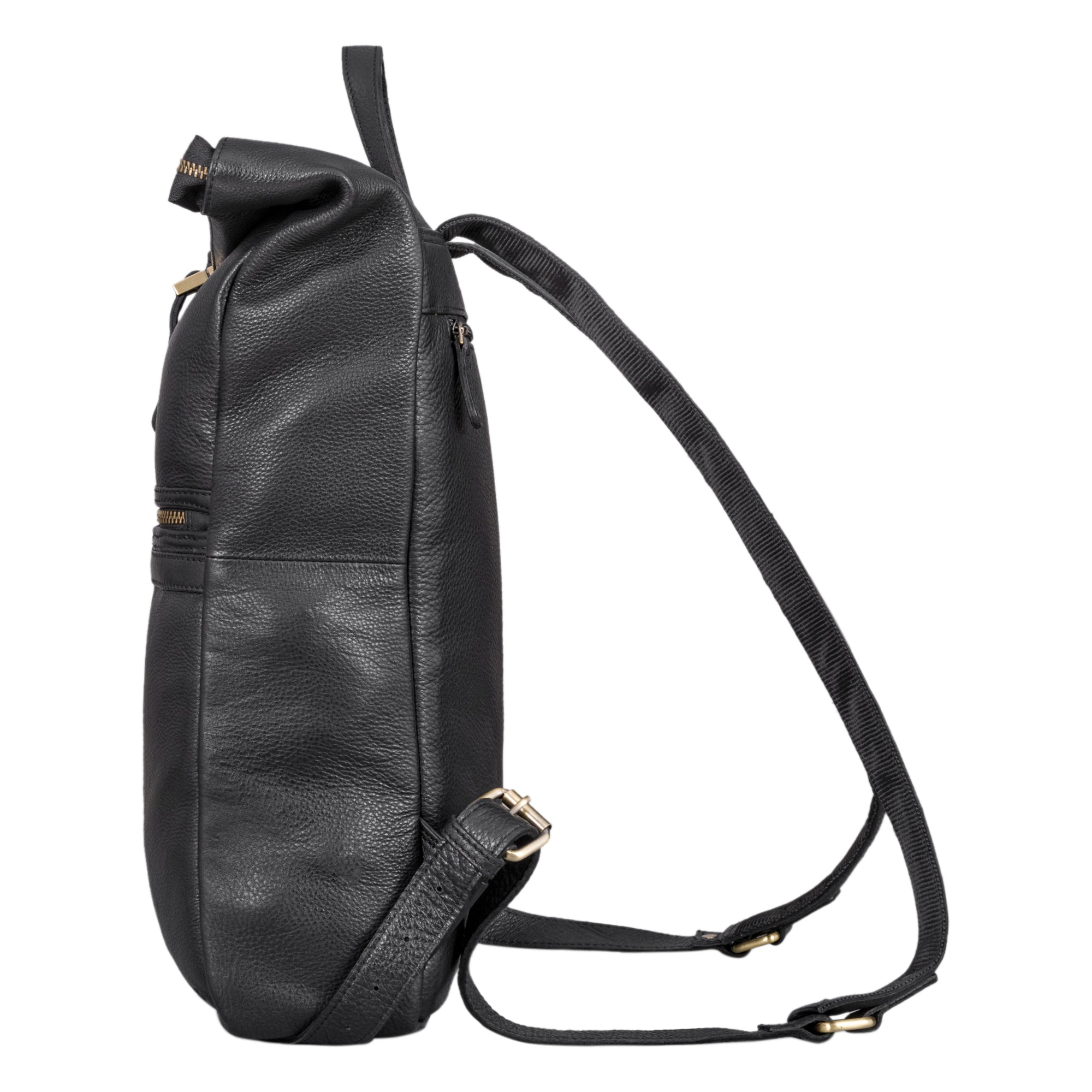 Tagesrucksack Rolltop Damen Leder schwarz