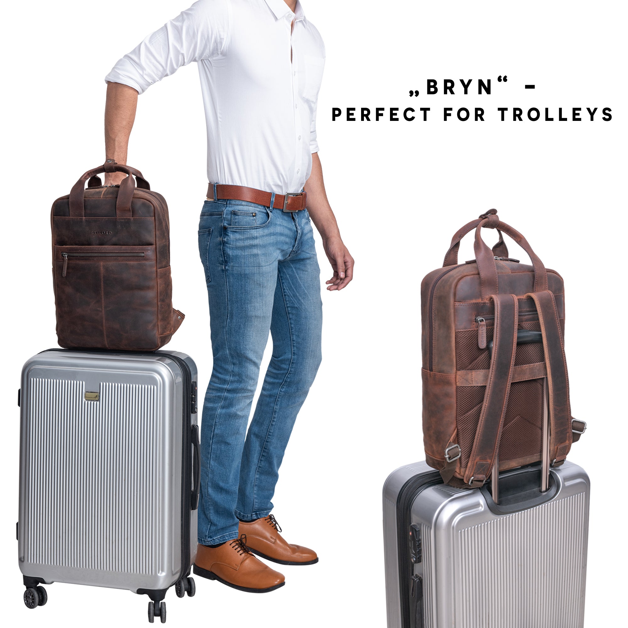 City Leder Rucksack braun