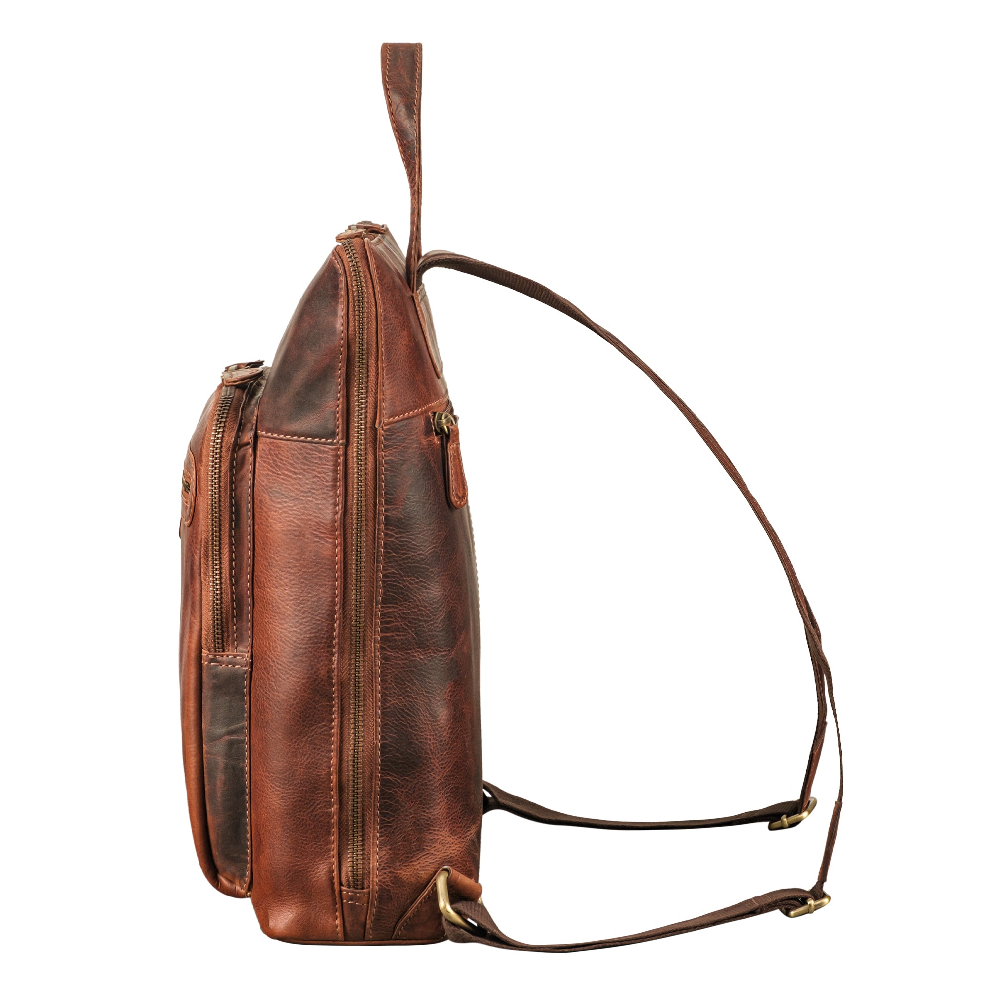 Kleiner Damenrucksack braun mit vielen Fächern