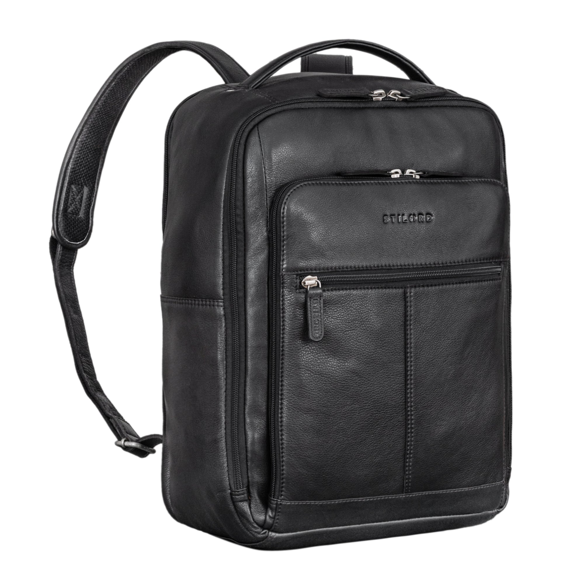 Laptoprucksack 17 Zoll Glattleder schwarz