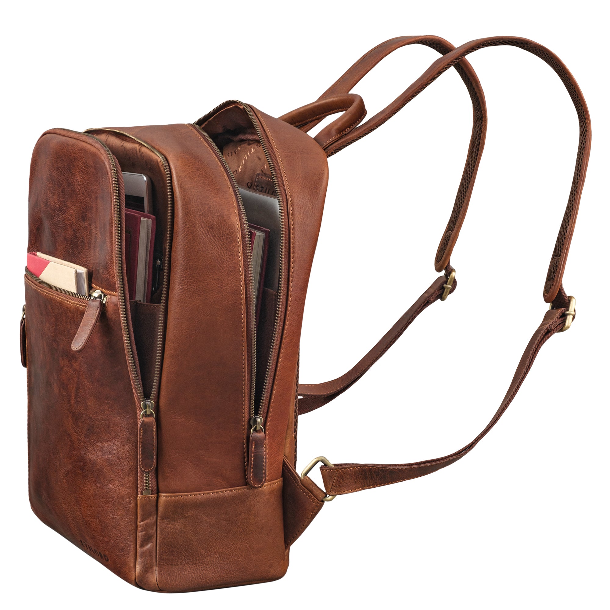 großer Schulrucksack Aus Leder in braun