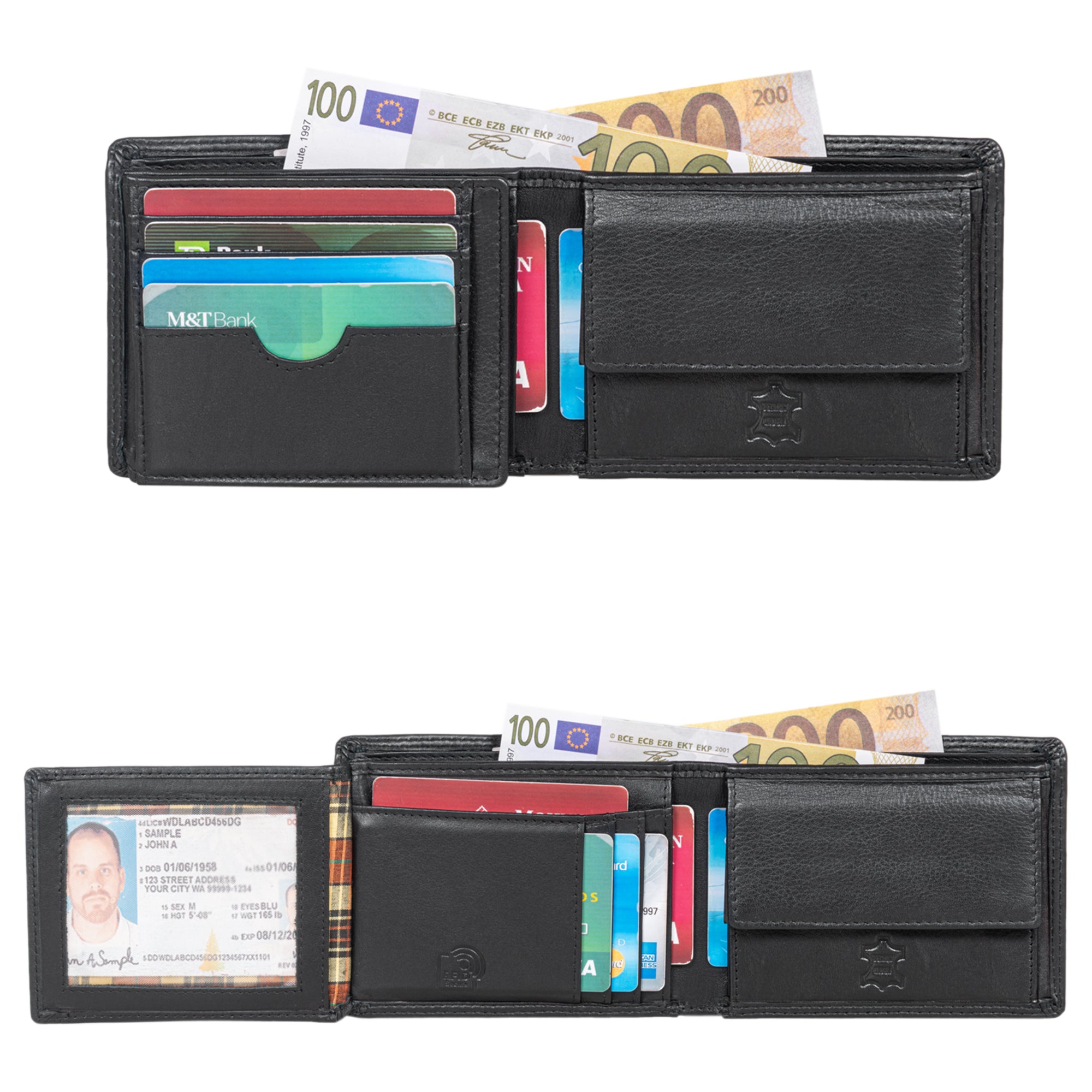 schwarze Brieftasche viele Kartenfächer