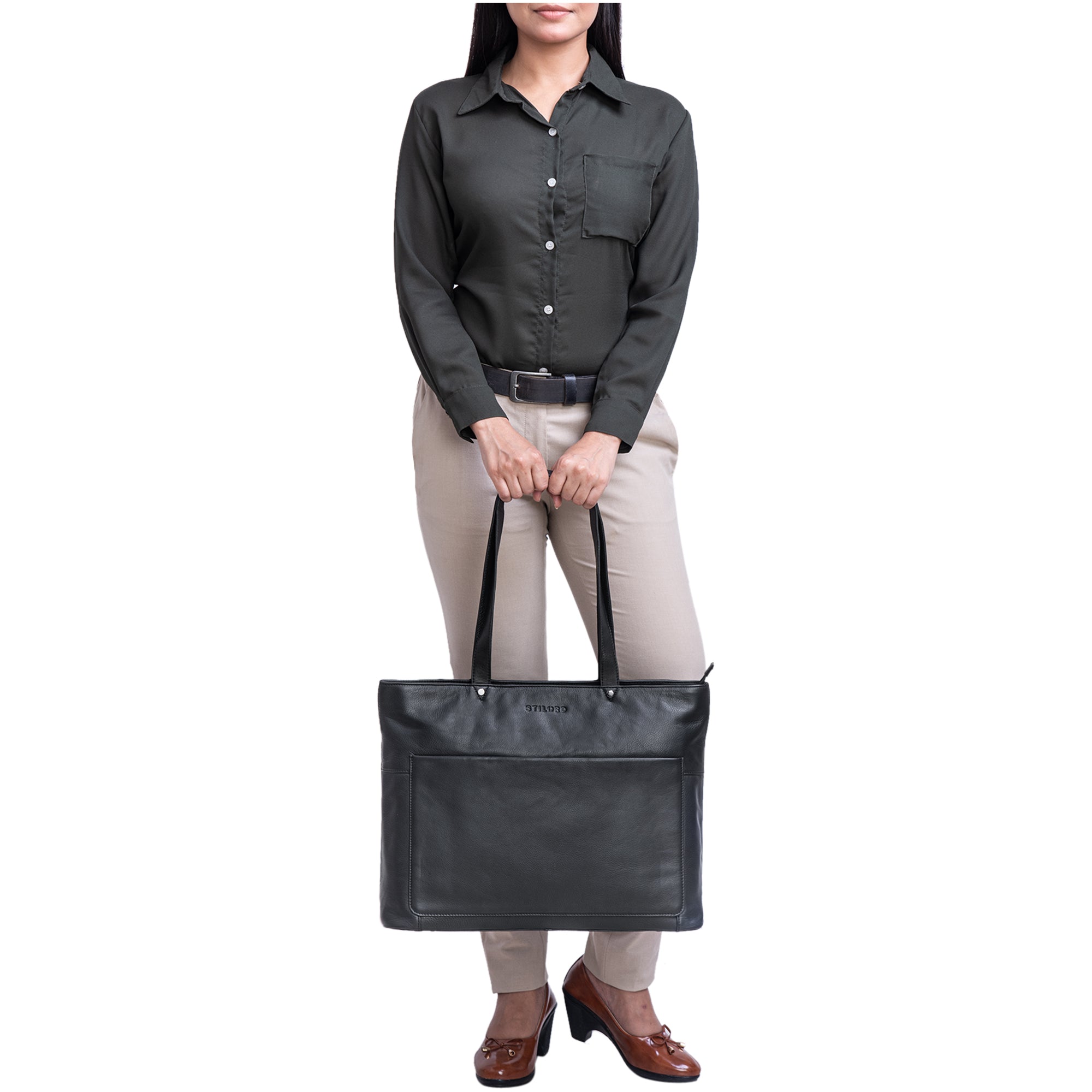 Schwarze Damen Schultertasche Leder