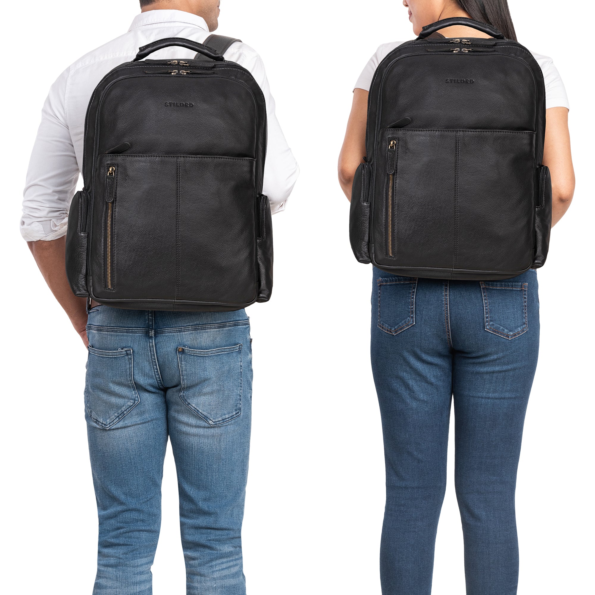 Laptoprucksack 17 Zoll Leder schwarz
