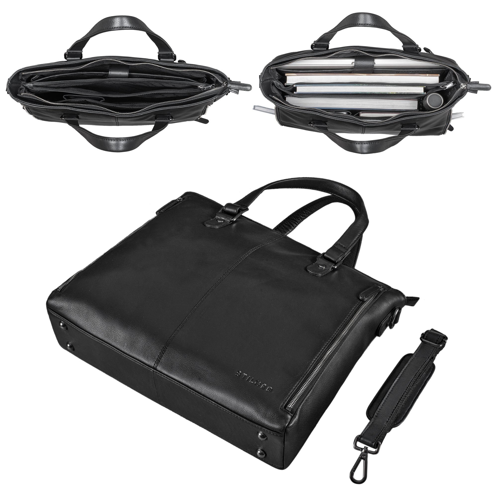 Shopper Tasche Damen Leder schwarz