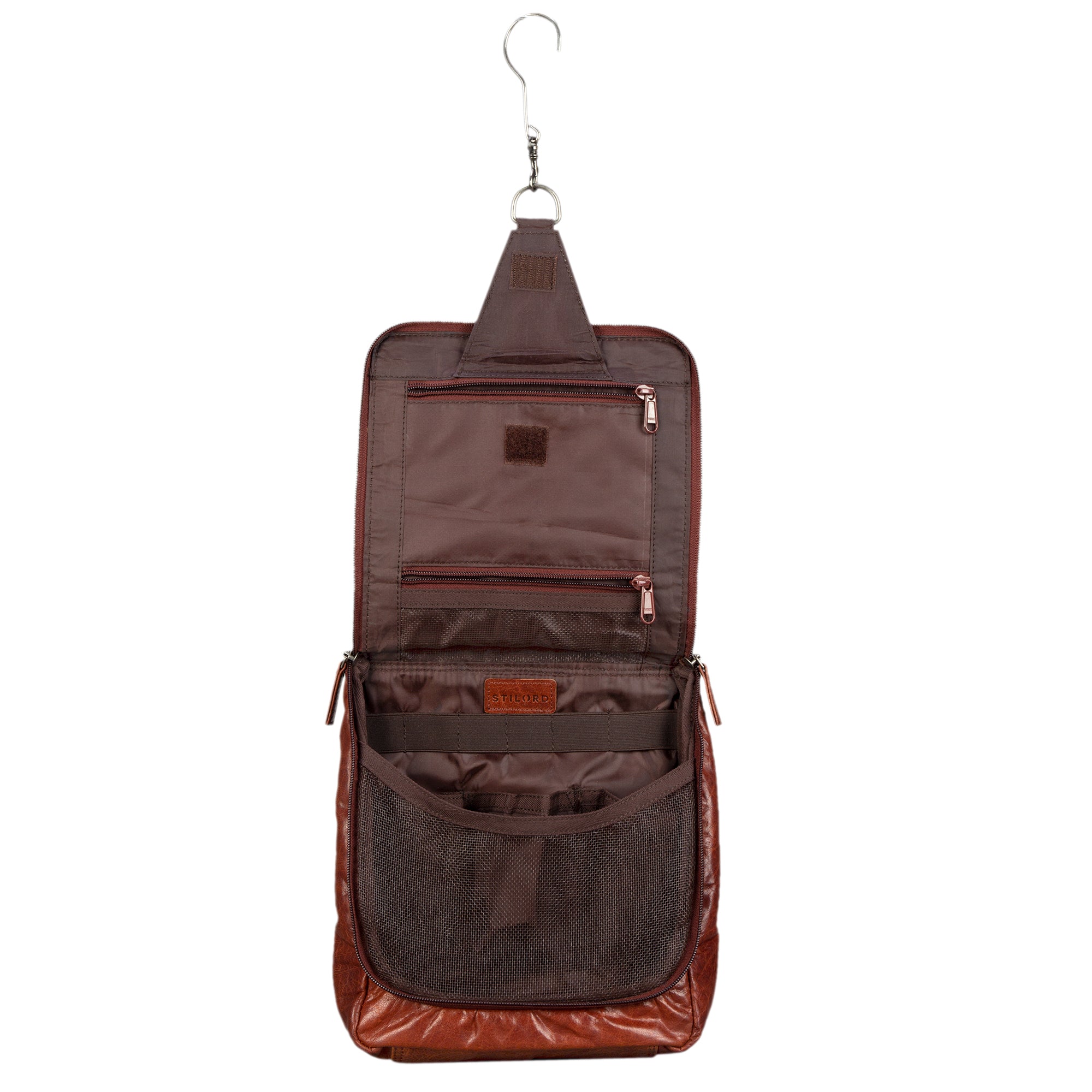 Schminkbeutel Leder groß braun