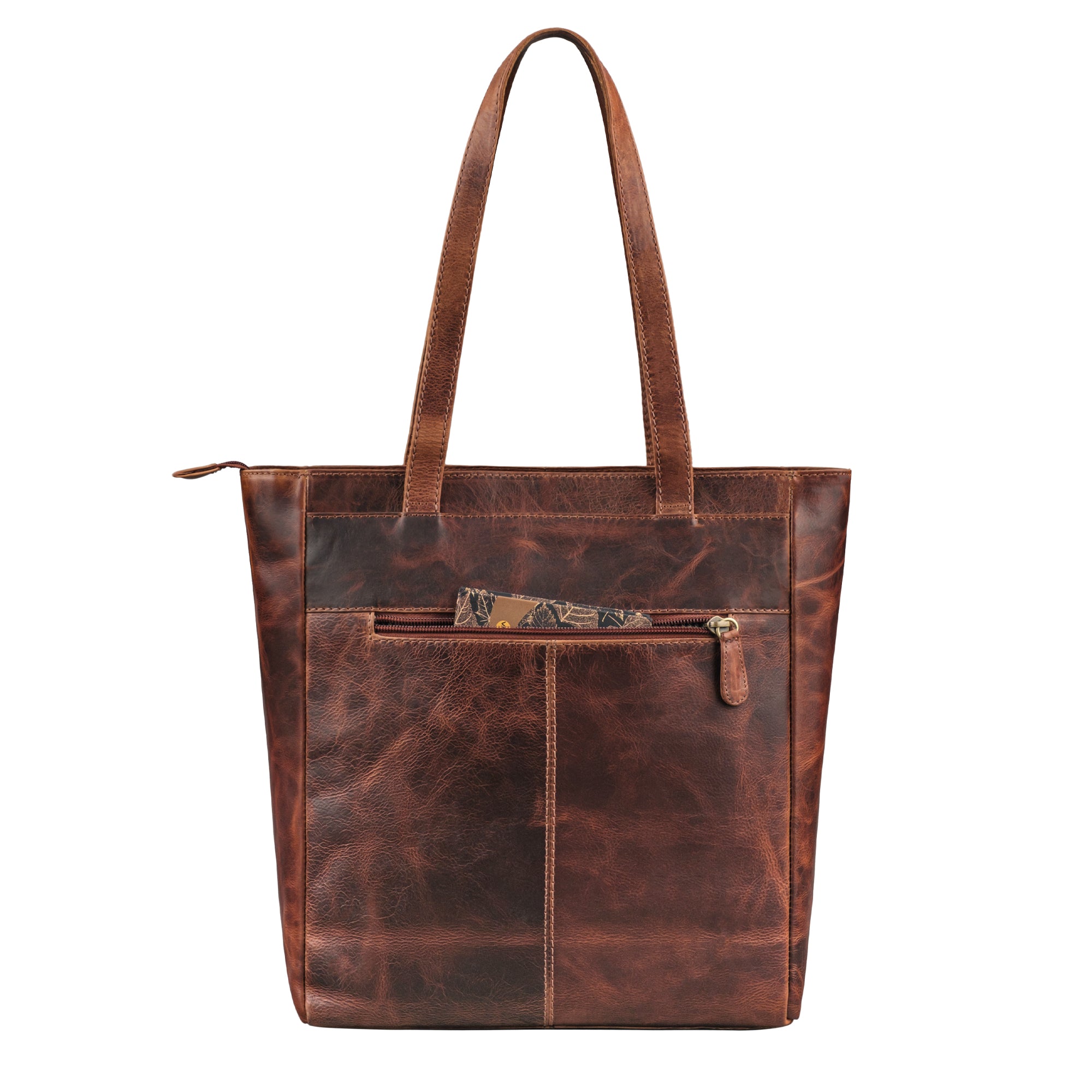 Damen Ledertasche cognac aus der Rückansicht