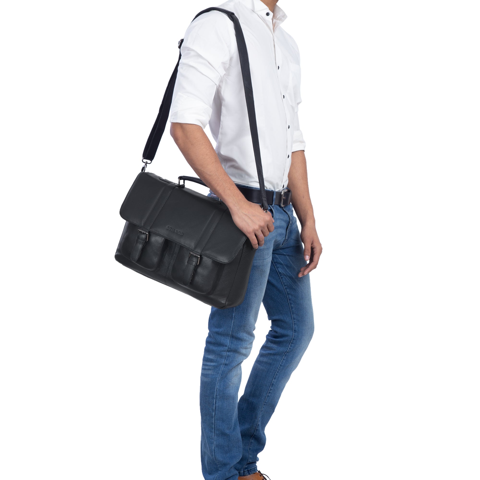 Herren Schultertasche Leder schwarz