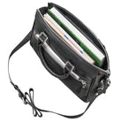Damen Handtasche Leder schwarz mit vielen Fächern