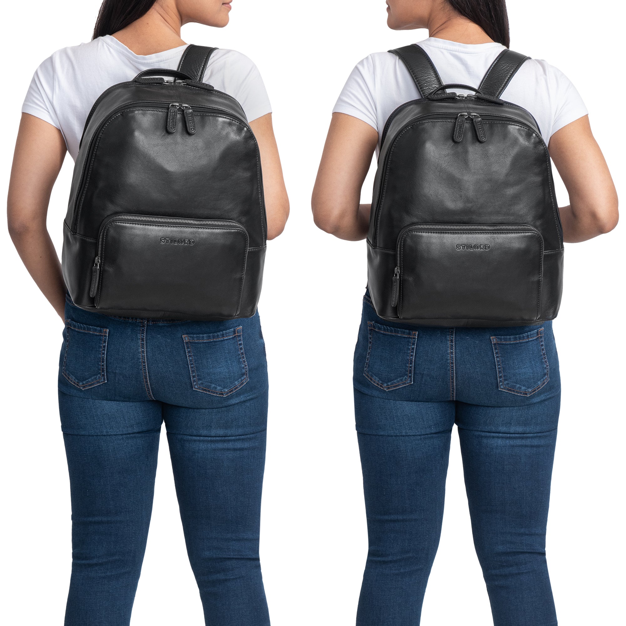 Daypack Rucksack Damen Leder schwarz