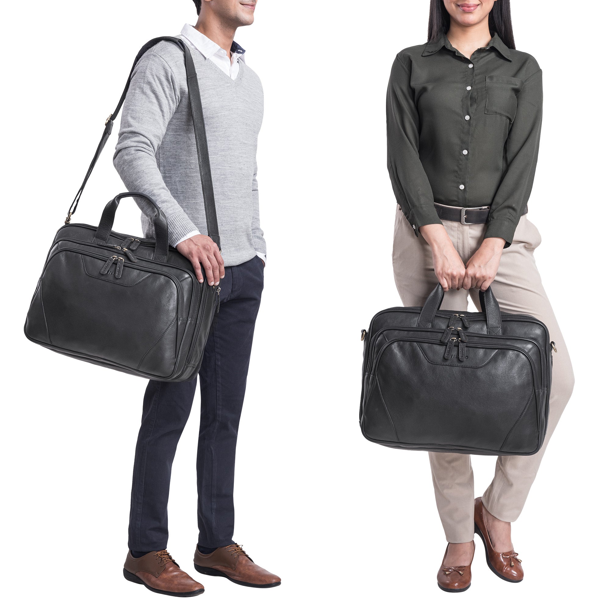 stylische Aktentasche Echtleder schwarz 