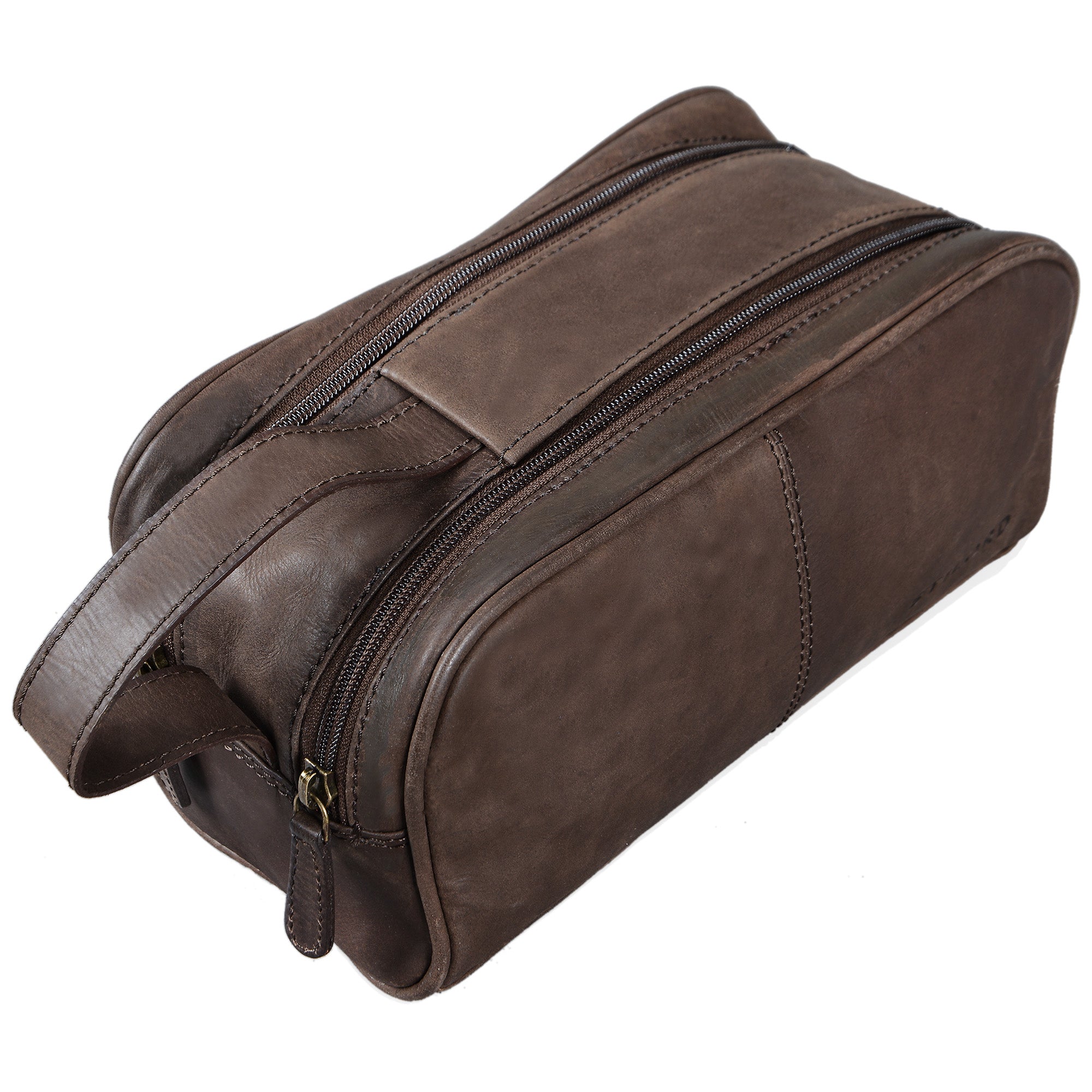 Vintage Kulturtasche Leder dunkelbraun